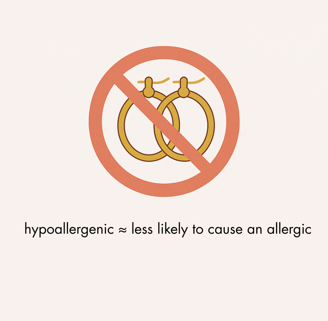 Symbol indicating hypoallergenic jewelry with crossed-out earrings on a beige background.