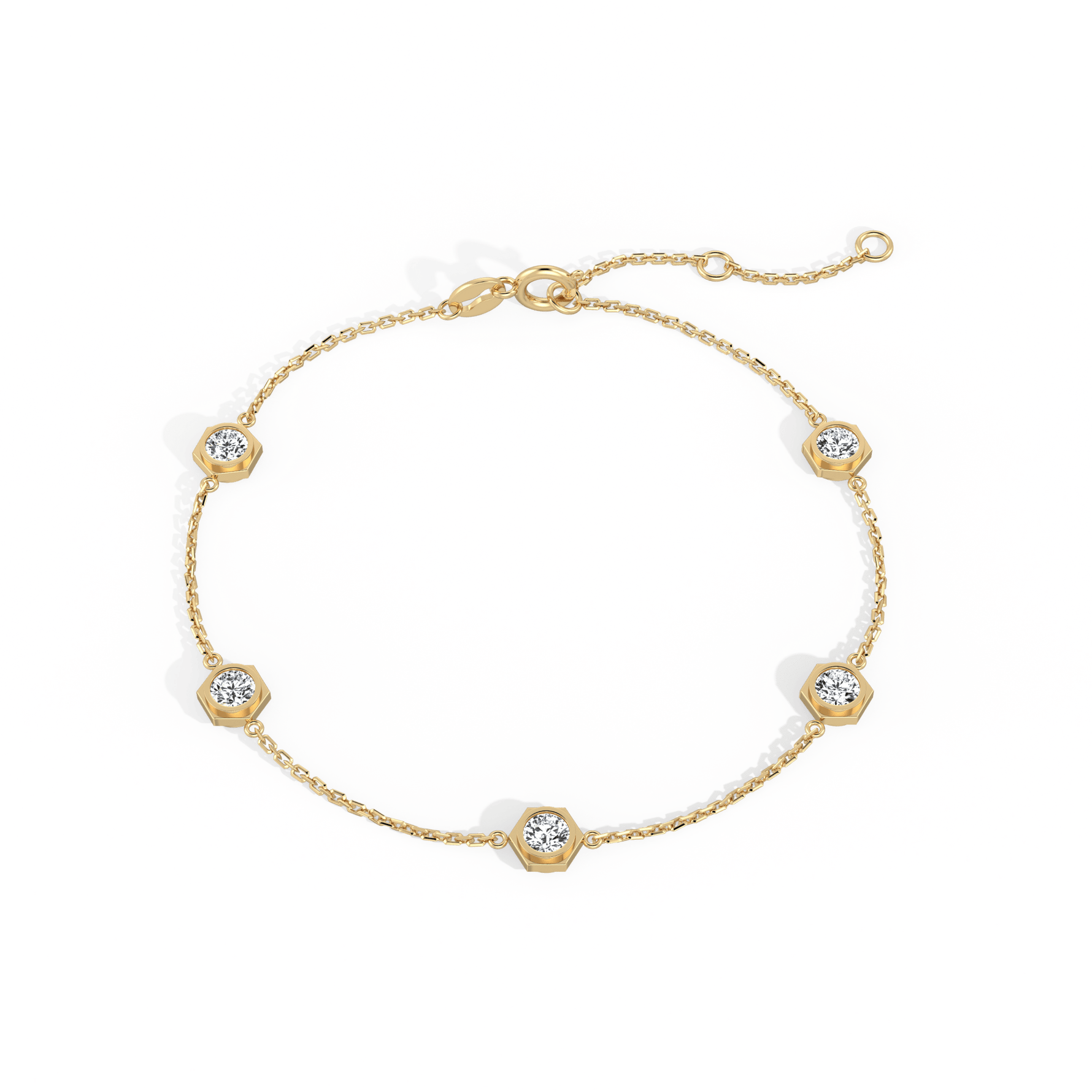 Hexagon Bezel Lab Grown Diamond Bracelet in 14K Solid Gold/Platinum - Bracelets