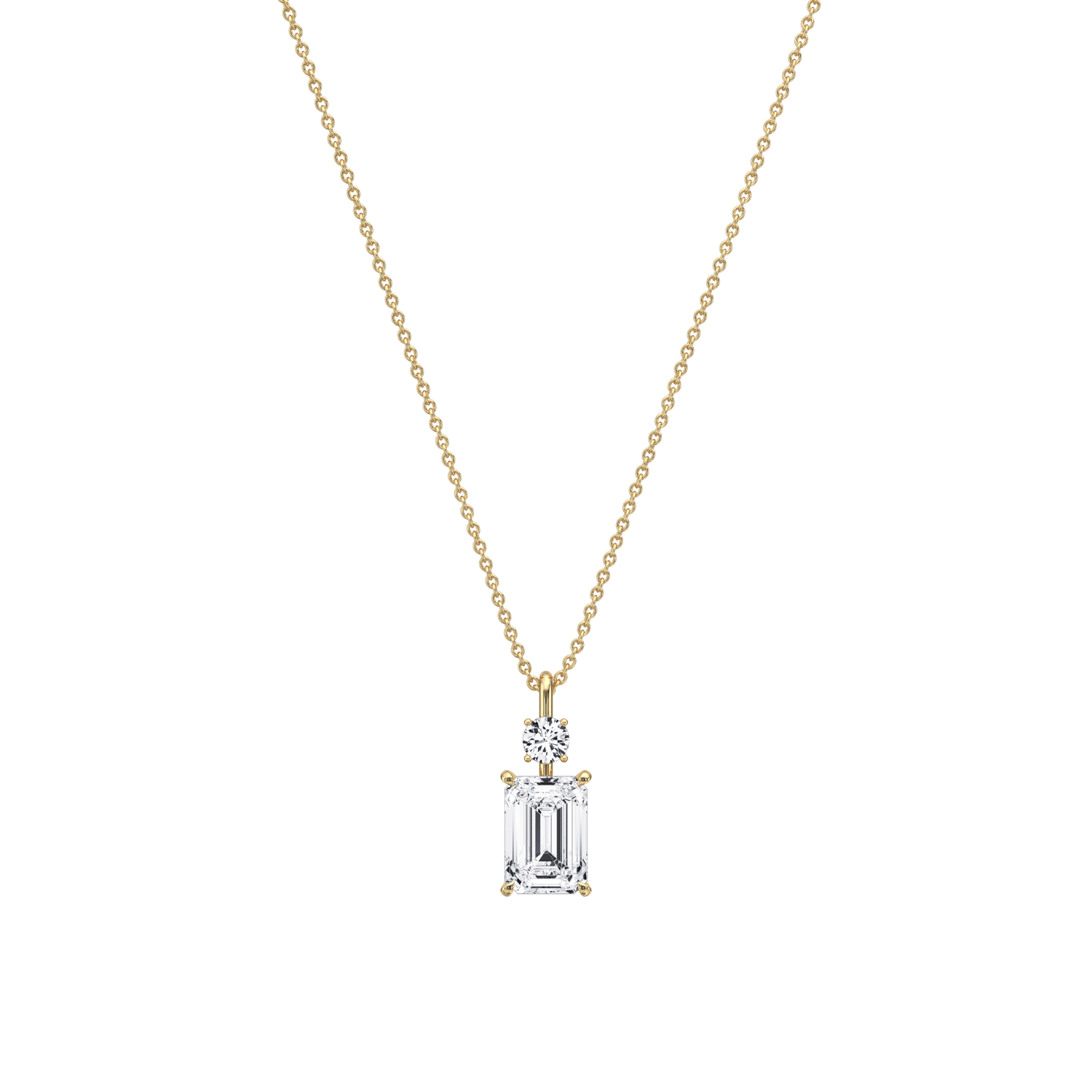 1CT Emerald Cut Lab Diamond Pendant Necklace In 14K Solid Gold/Platinum - Necklaces