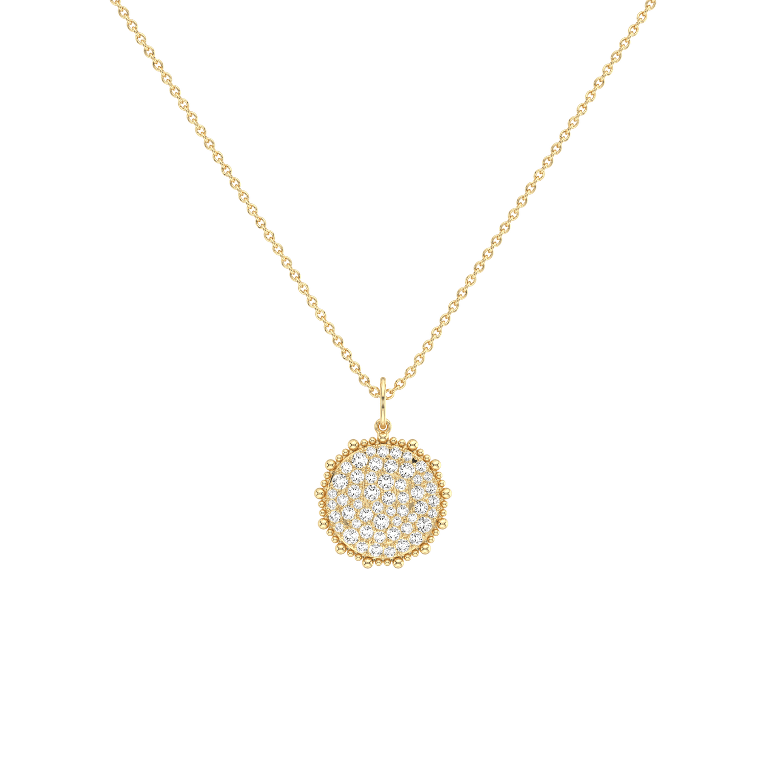 0.46CTW Lab Diamond Pave Disc Pendant Necklace In 14K Solid Gold/Platinum -