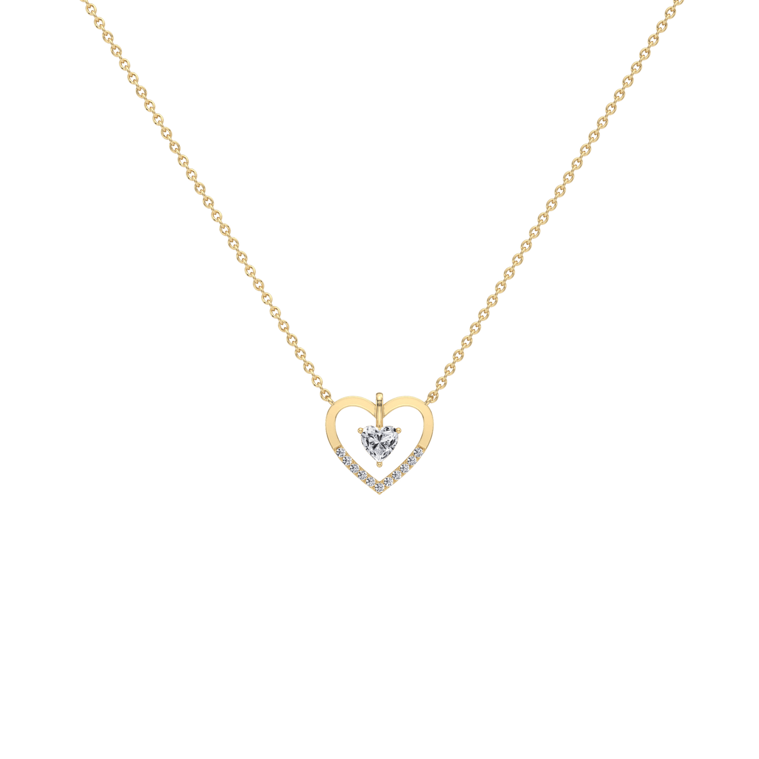0.18CTW Lab Grown Diamond Heart Necklace In 14K Solid Gold/Platinum -