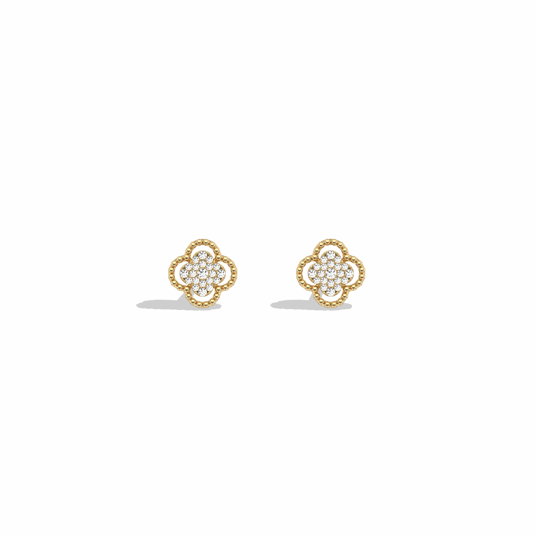 Lab Diamond Clover Strud Earrings In 14K Solid Gold/Platinum -