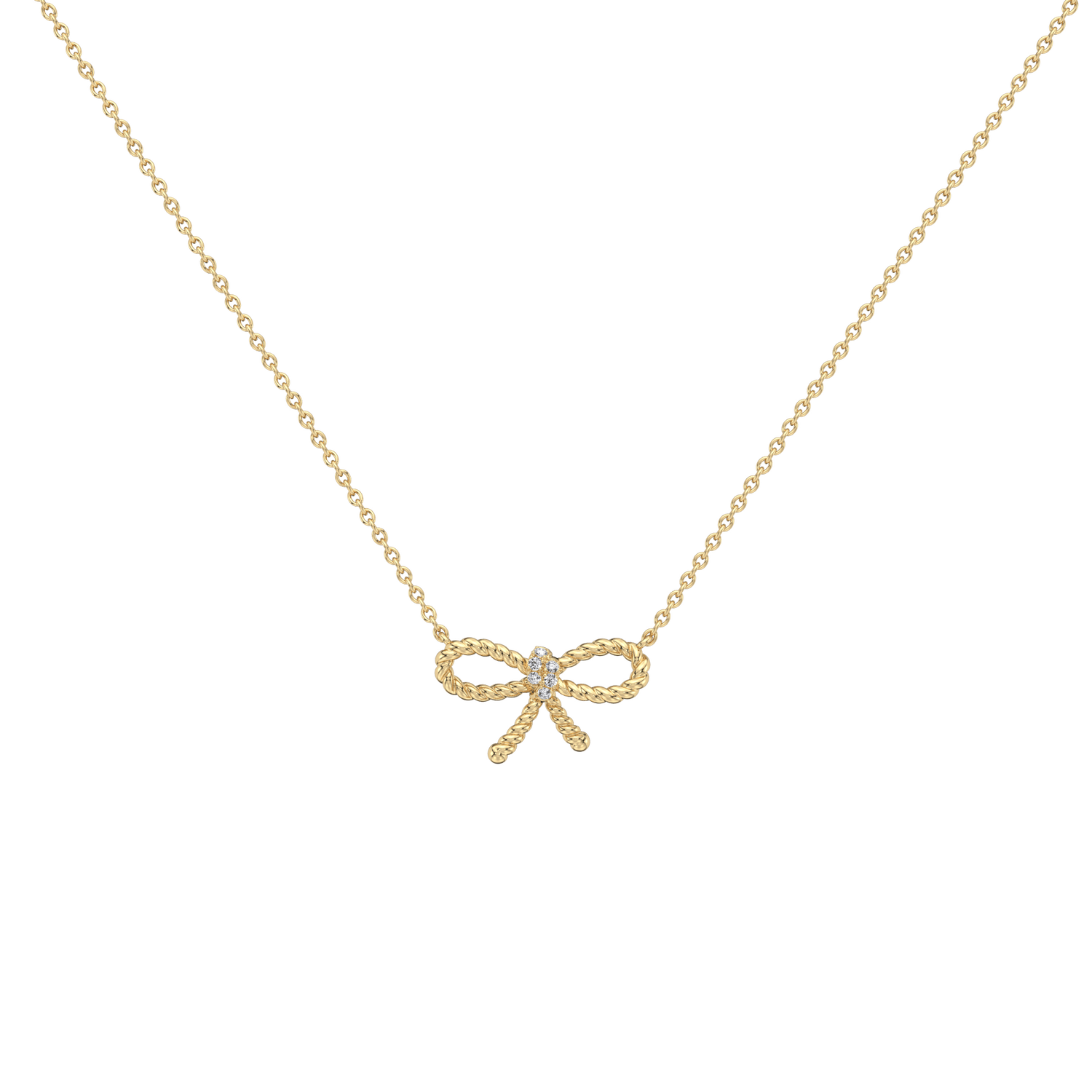 Lab Grown Diamond Bow Pendant Necklace In 14K Solid Gold/Platinum -
