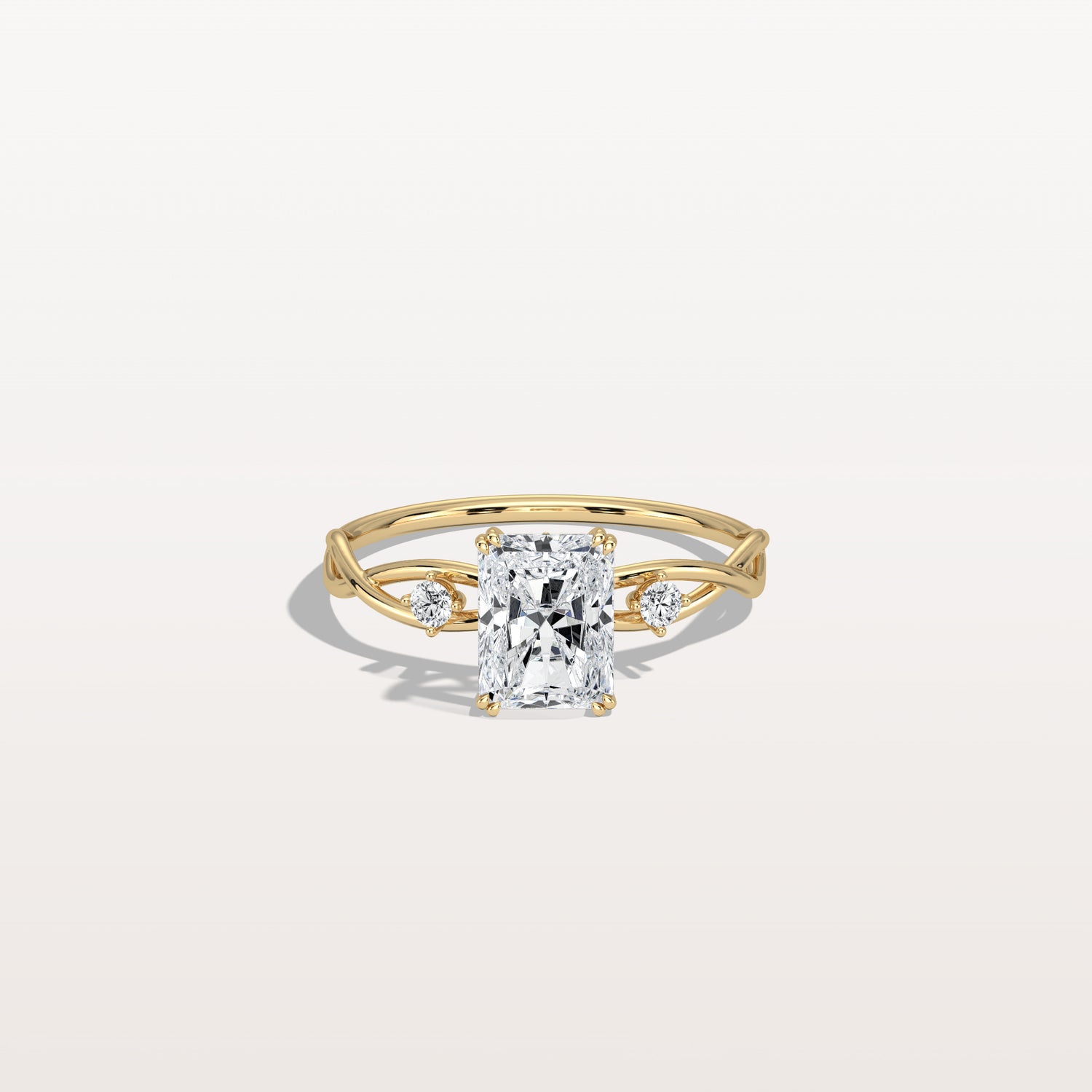 1CT Radiant Cut Lab Diamond Twisted Three Stones Engagement Ring - Rings