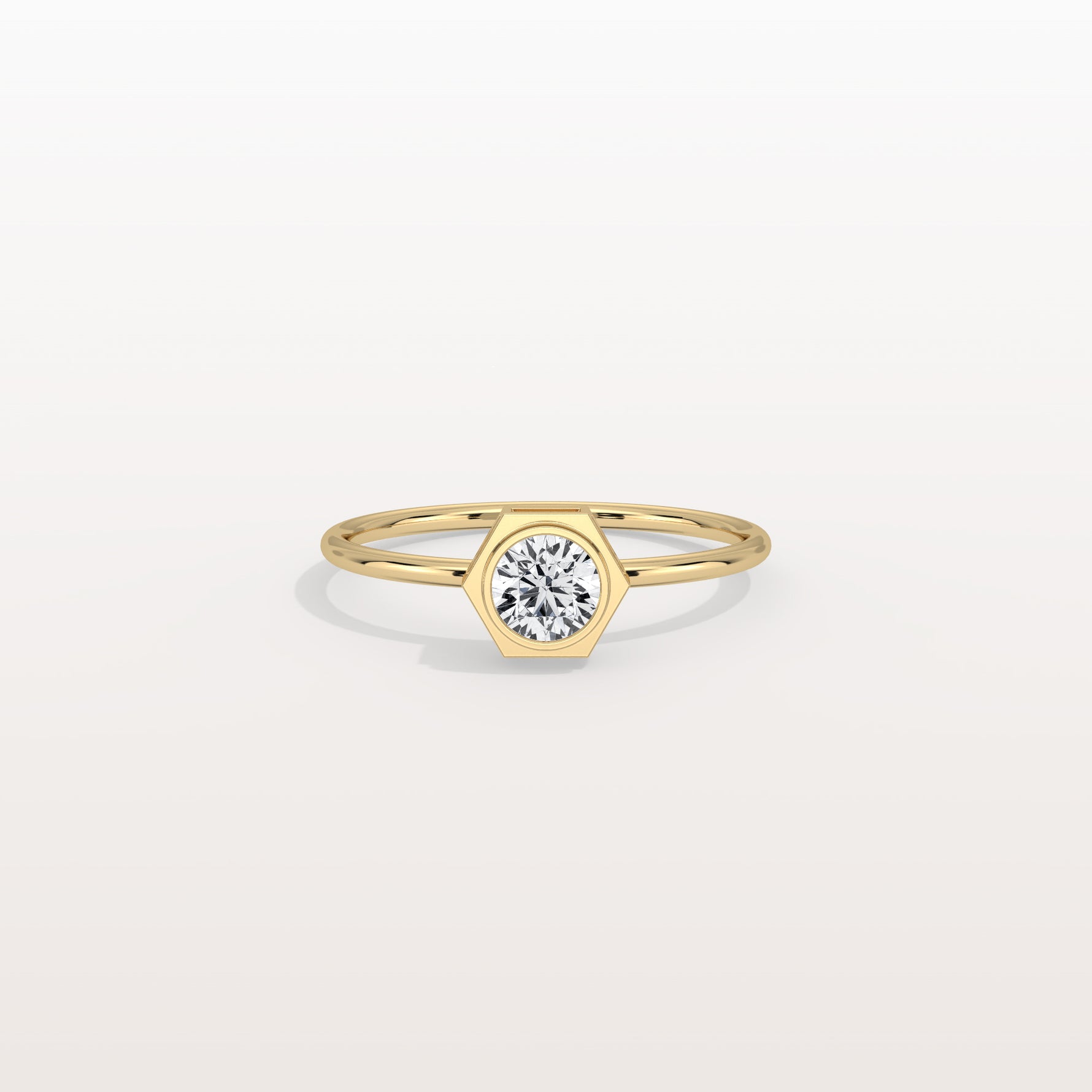 0.3CT Hexagon Bezel Solitaire Round Lab Diamond Ring - Rings