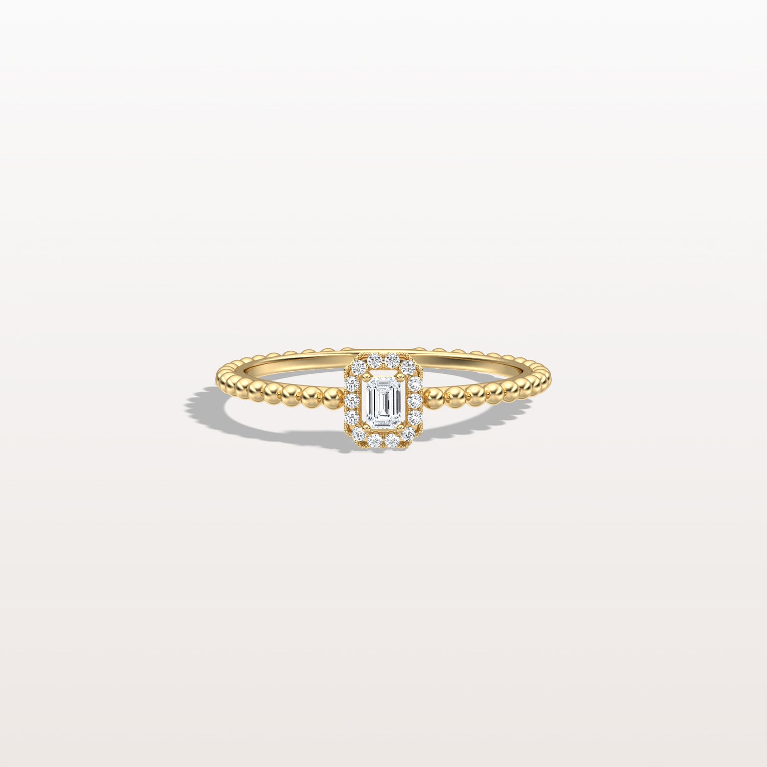 Beaded Emerald Cut Lab Diamond Ring In 14K Solid Gold/Platinum - Rings