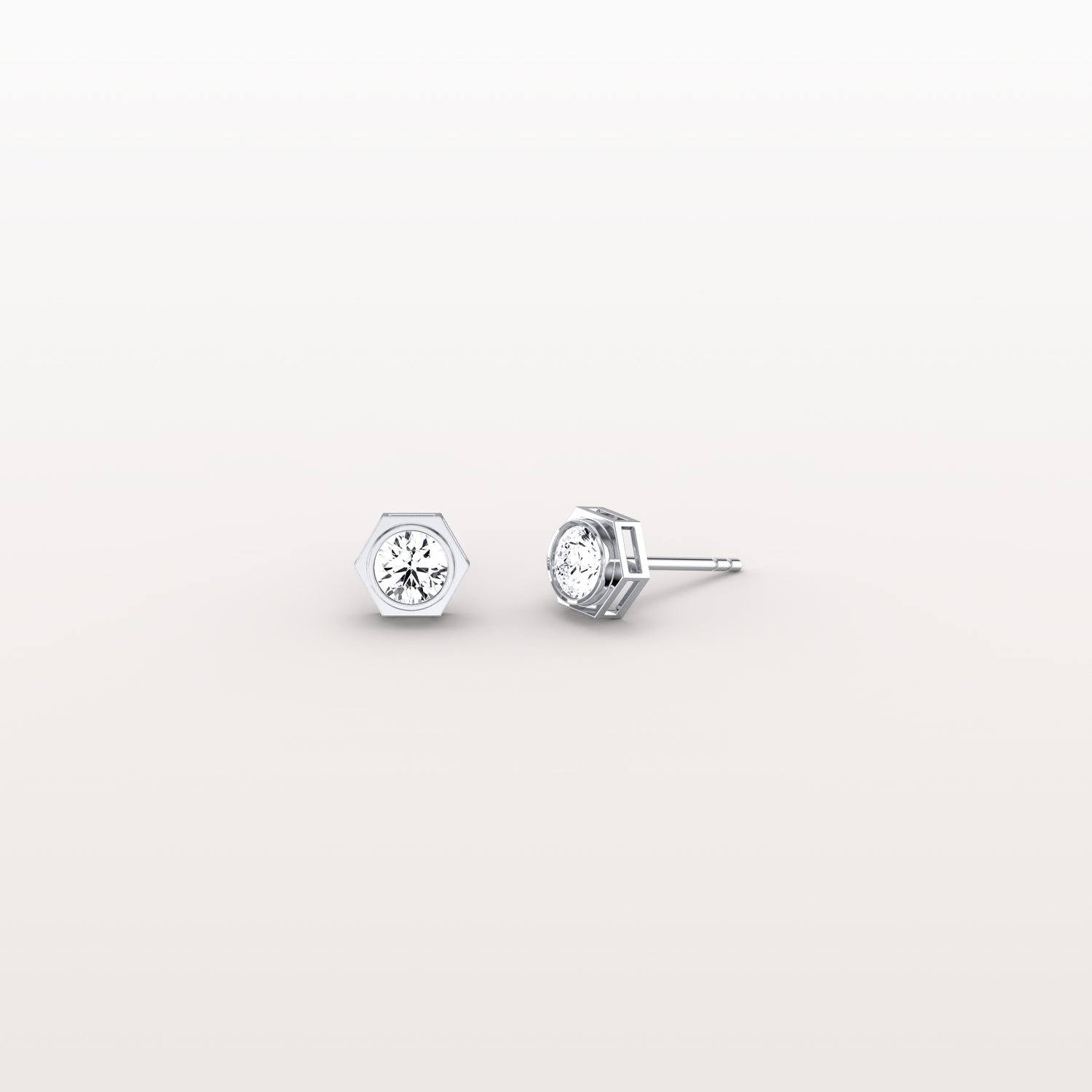 Hexagon Bezel Lab Grown Diamond Stud Earrings in 14K Yellow Gold - Earrings