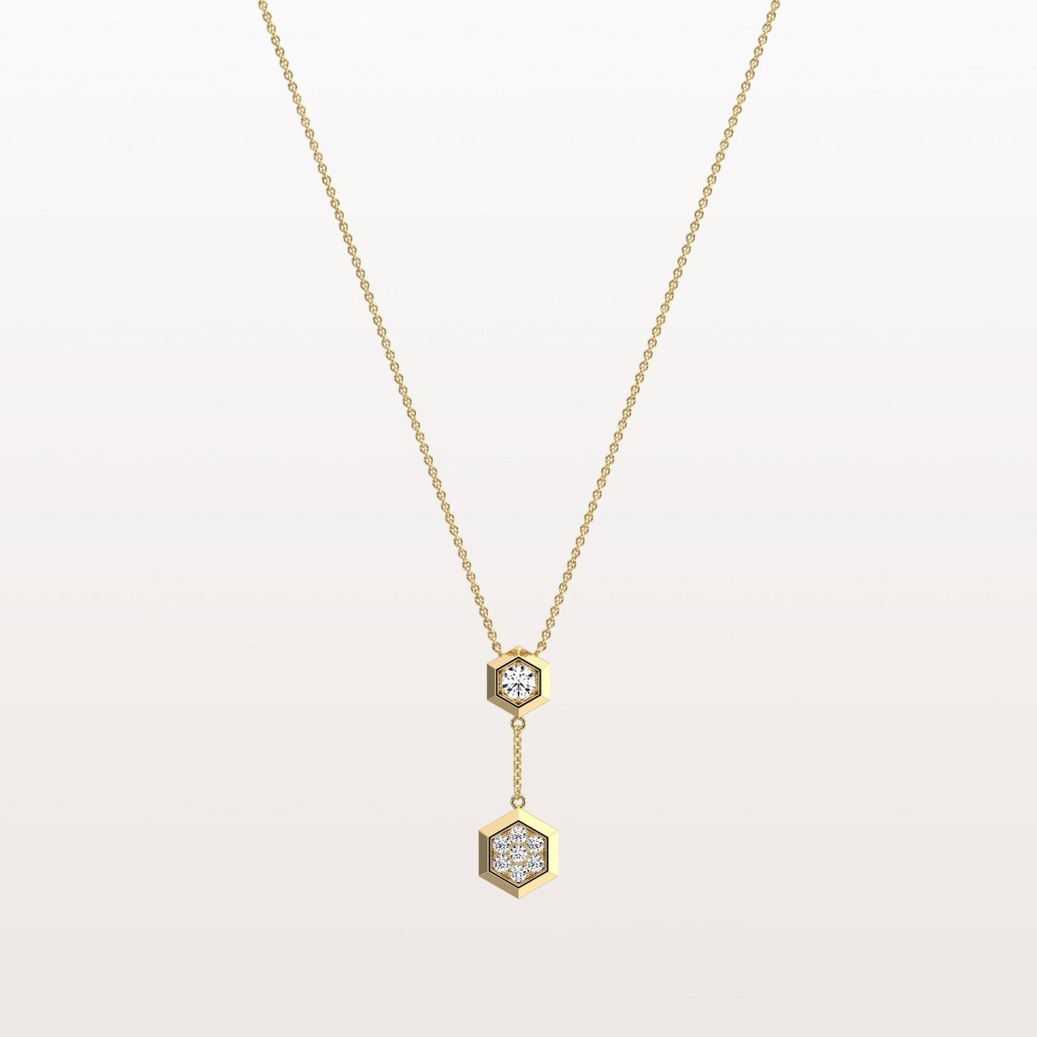 Lab Grown Diamond Double Hexagon Necklace in 14K Solid Gold/Platinum - Necklaces
