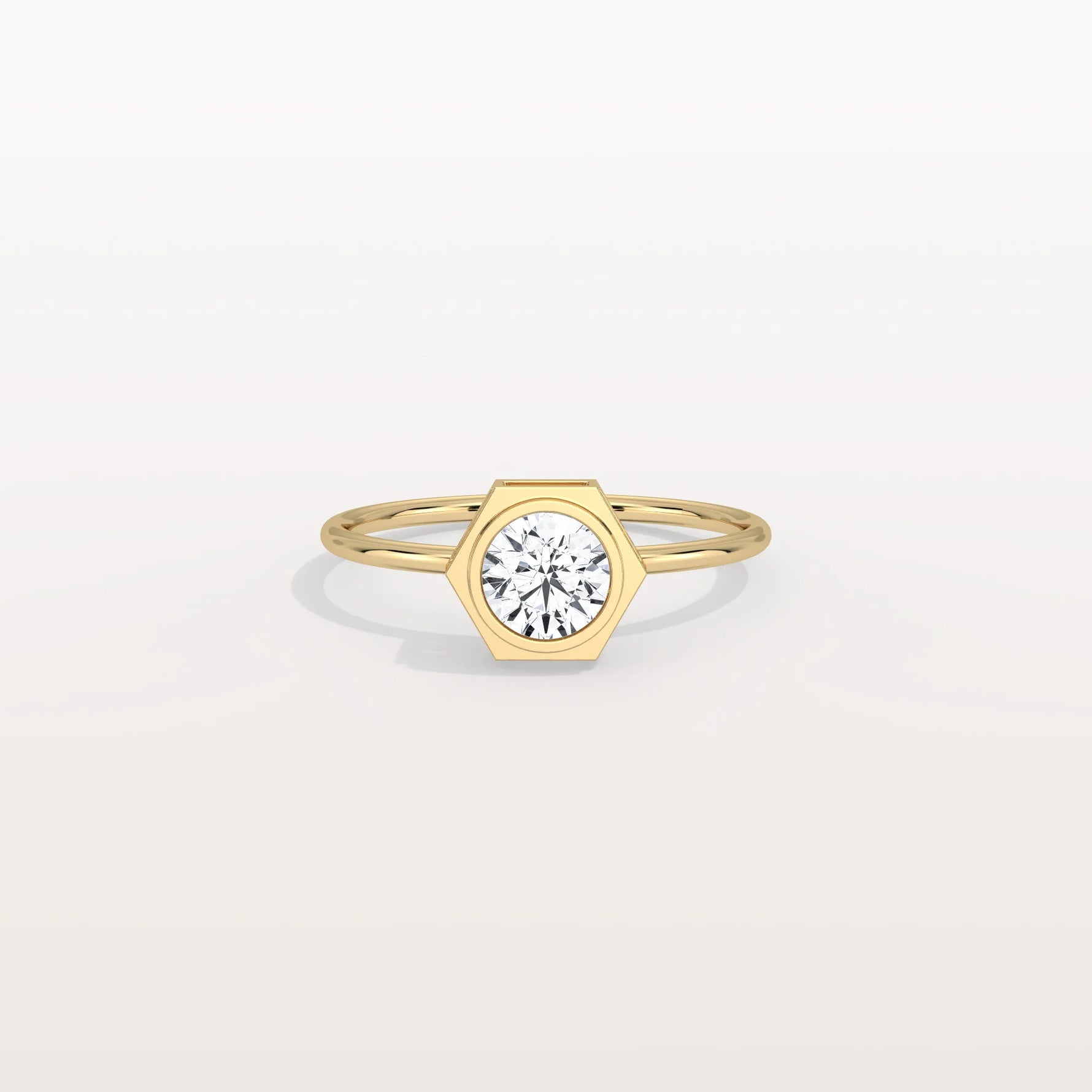 Hexagon Bezel Solitaire Round Lab Diamond Ring - Rings
