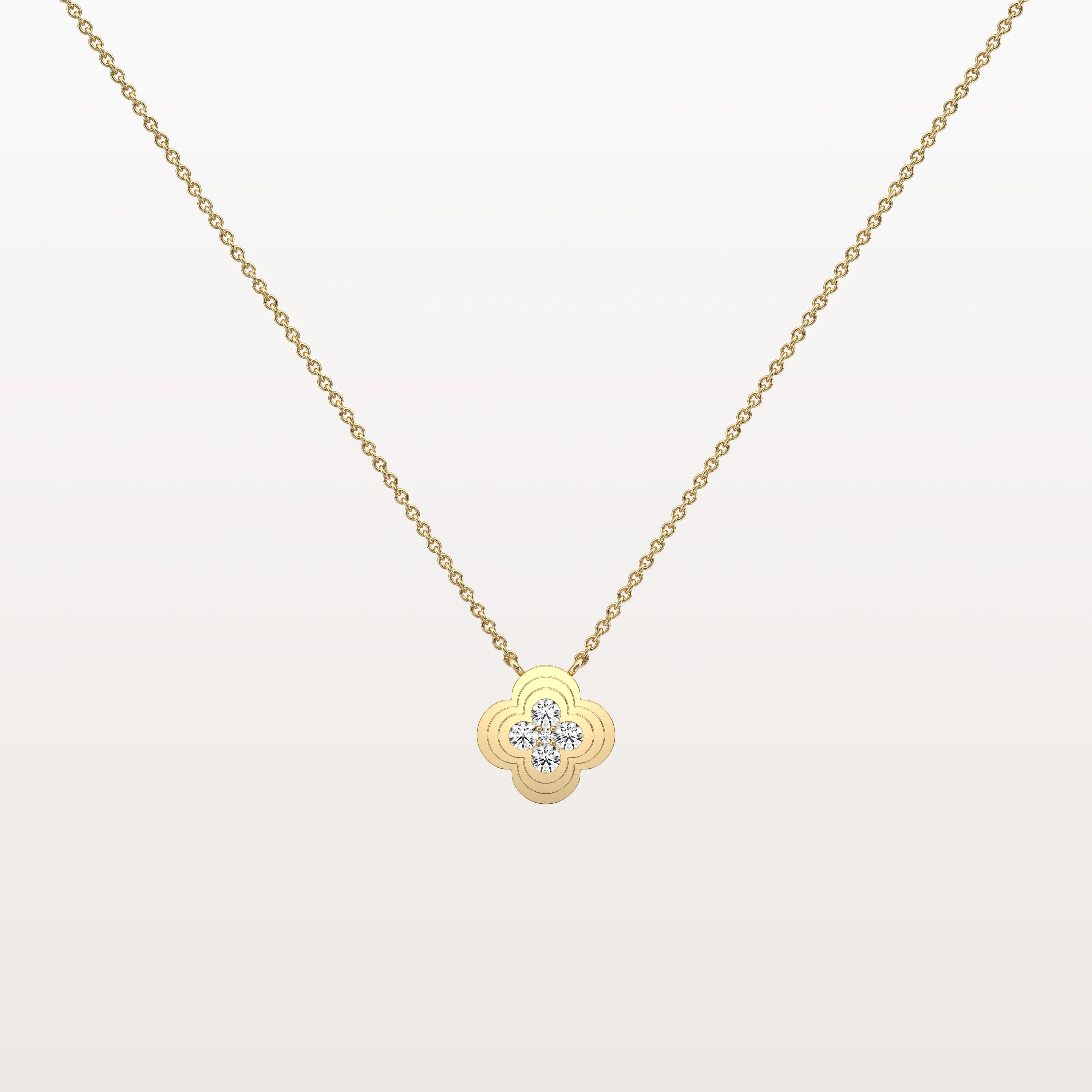 Lab Grown Diamond Clover Necklace in 14K Solid Gold/Platinum - Necklaces