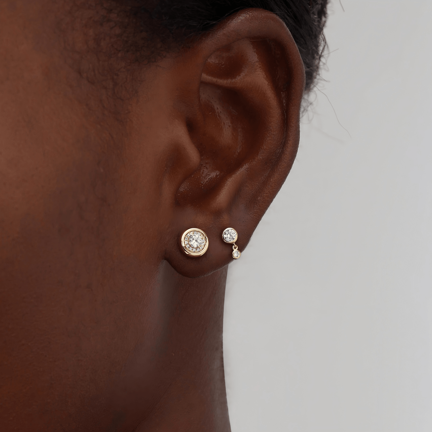 14K Solid Gold Drop Stud Earring With Lab Diamond - 