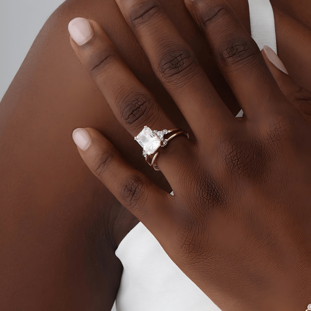 3CT Radiant Cut Lab Diamond Side Stone Engagement Ring - Rings