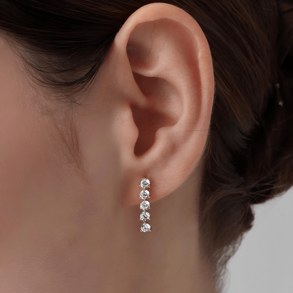 14K Gold Dangle Stud Earring With Lab Diamond - 