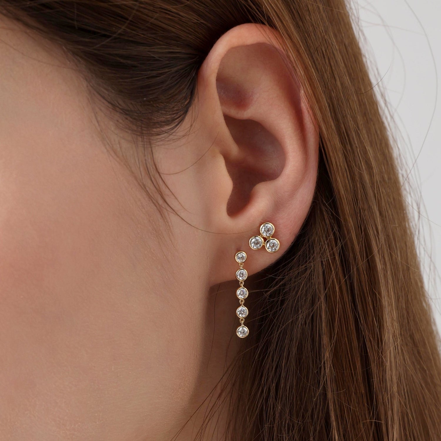 Lab - Grown Diamond Trio Stud Earrings in 14K Solid Gold - 