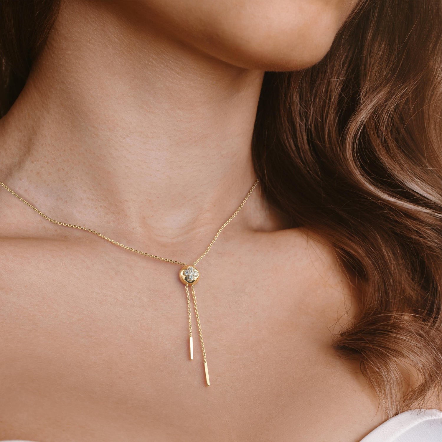 Lab Grown Diamond Ball Pendant Y Necklace In 14K Solid Gold/Platinum - Necklaces