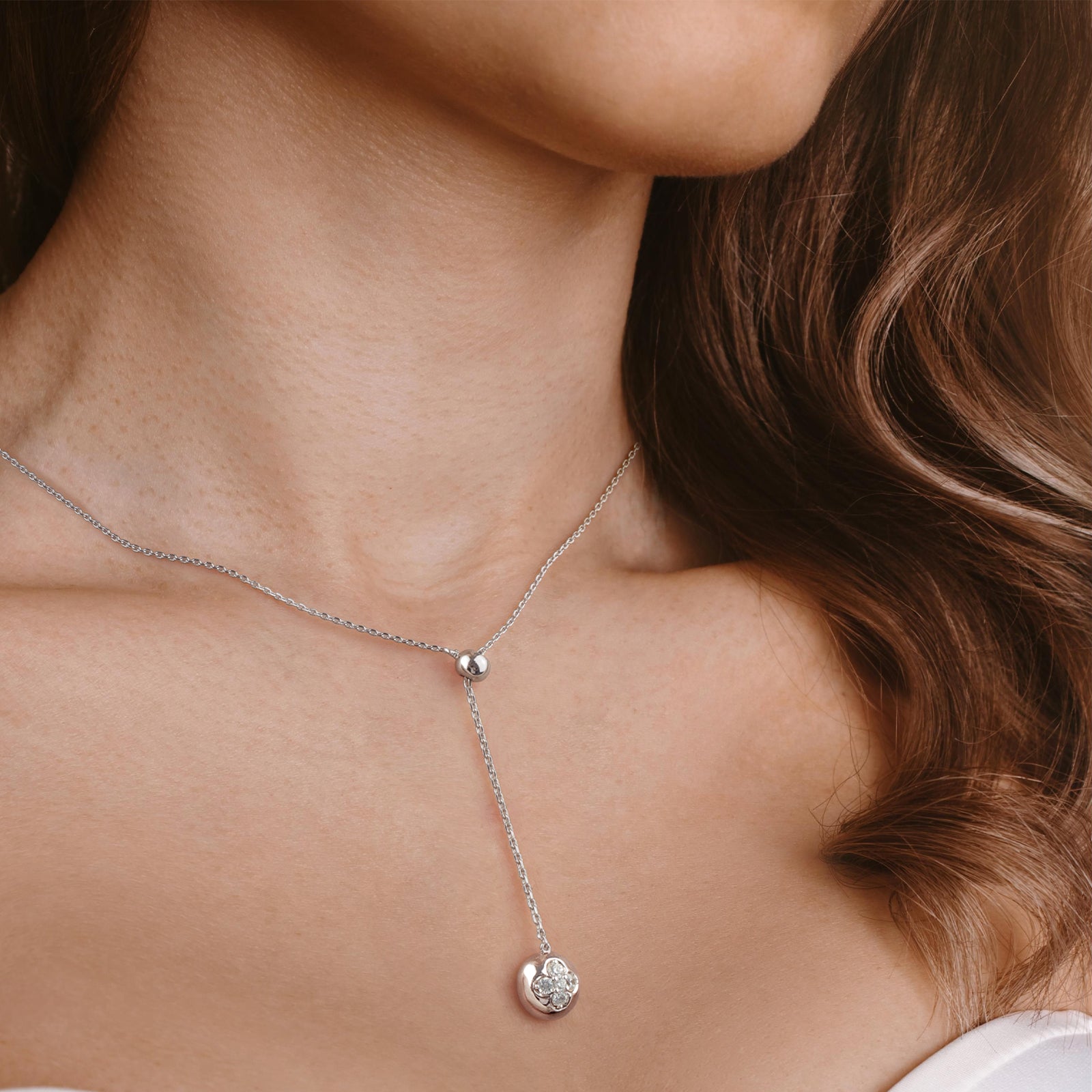 Lab Grown Diamond Blossom Drop Pendant - Necklaces