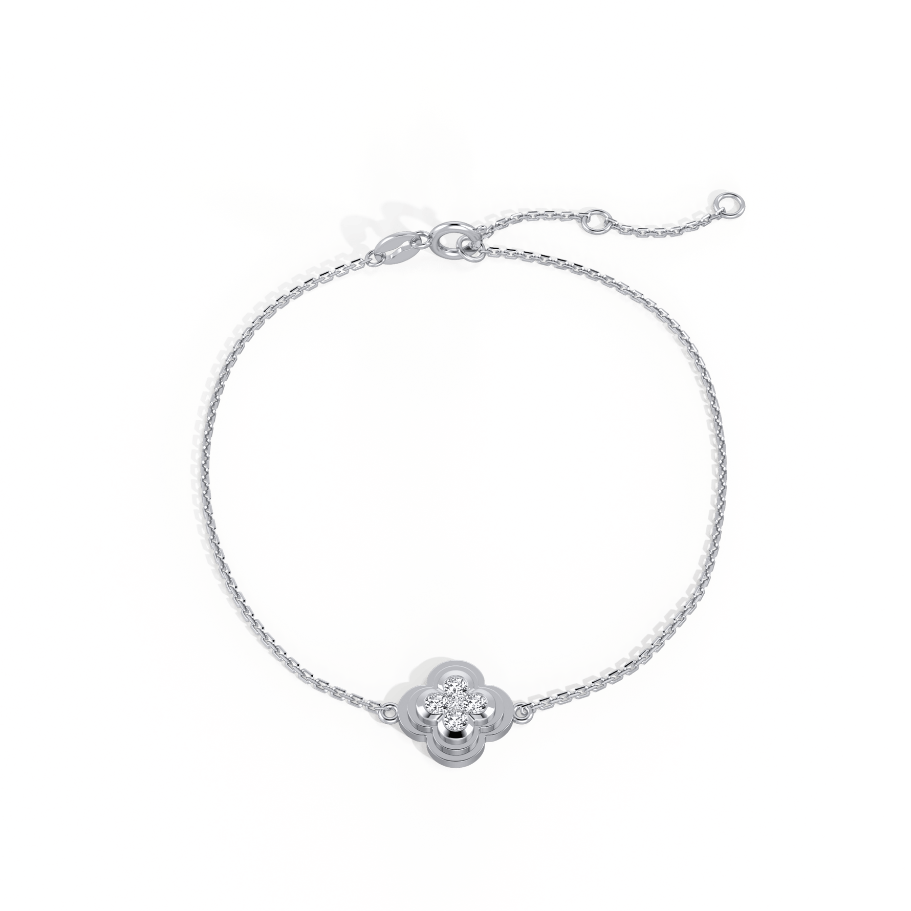 Lab Grown Diamond Station Clover Bracelet in 14K Solid Gold/Platinum - Bracelets