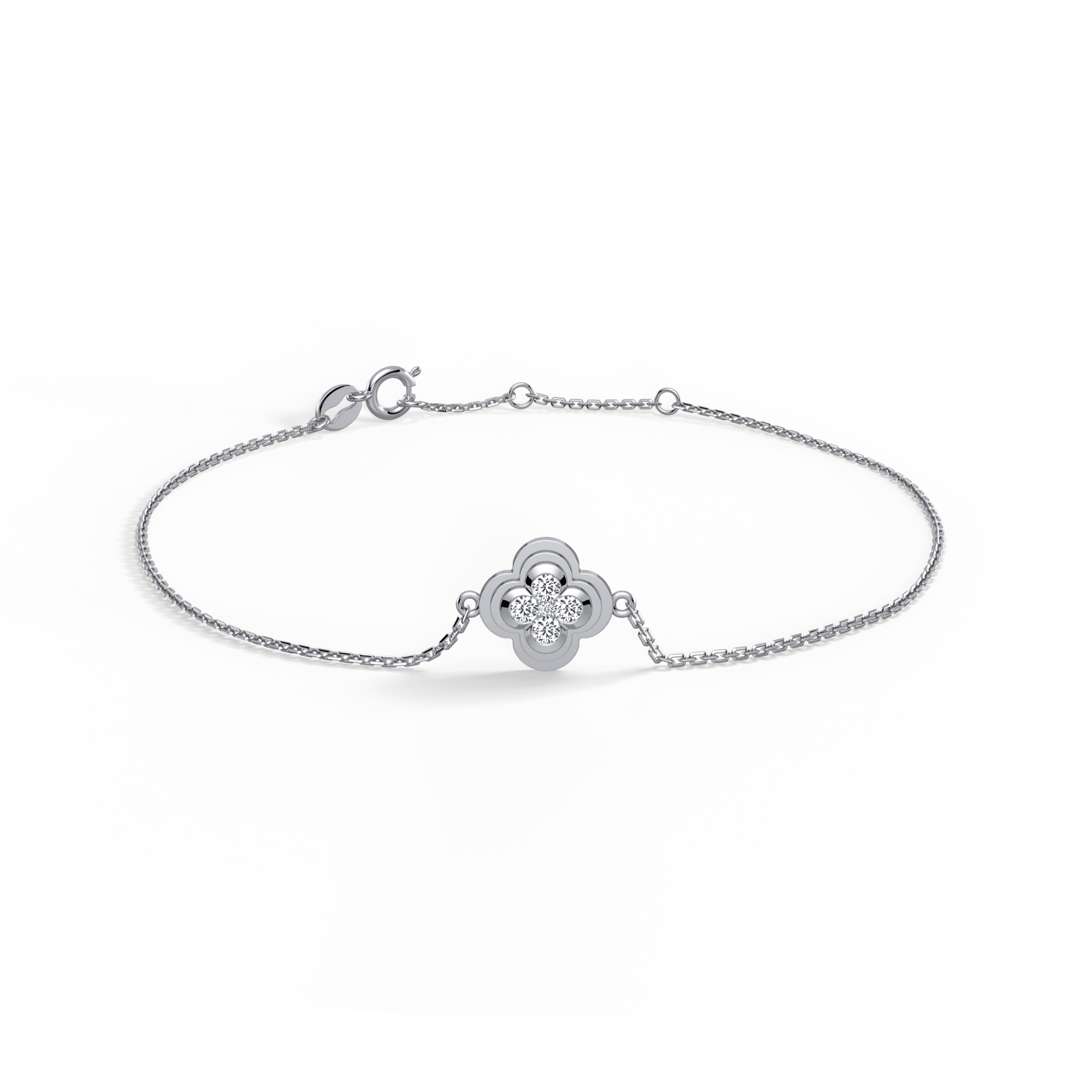 Lab Grown Diamond Station Clover Bracelet in 14K Solid Gold/Platinum - Bracelets