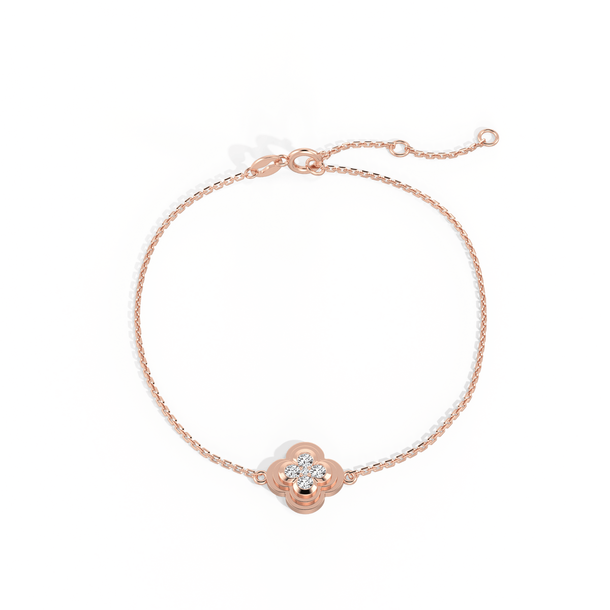 Lab Grown Diamond Station Clover Bracelet in 14K Solid Gold/Platinum - Bracelets
