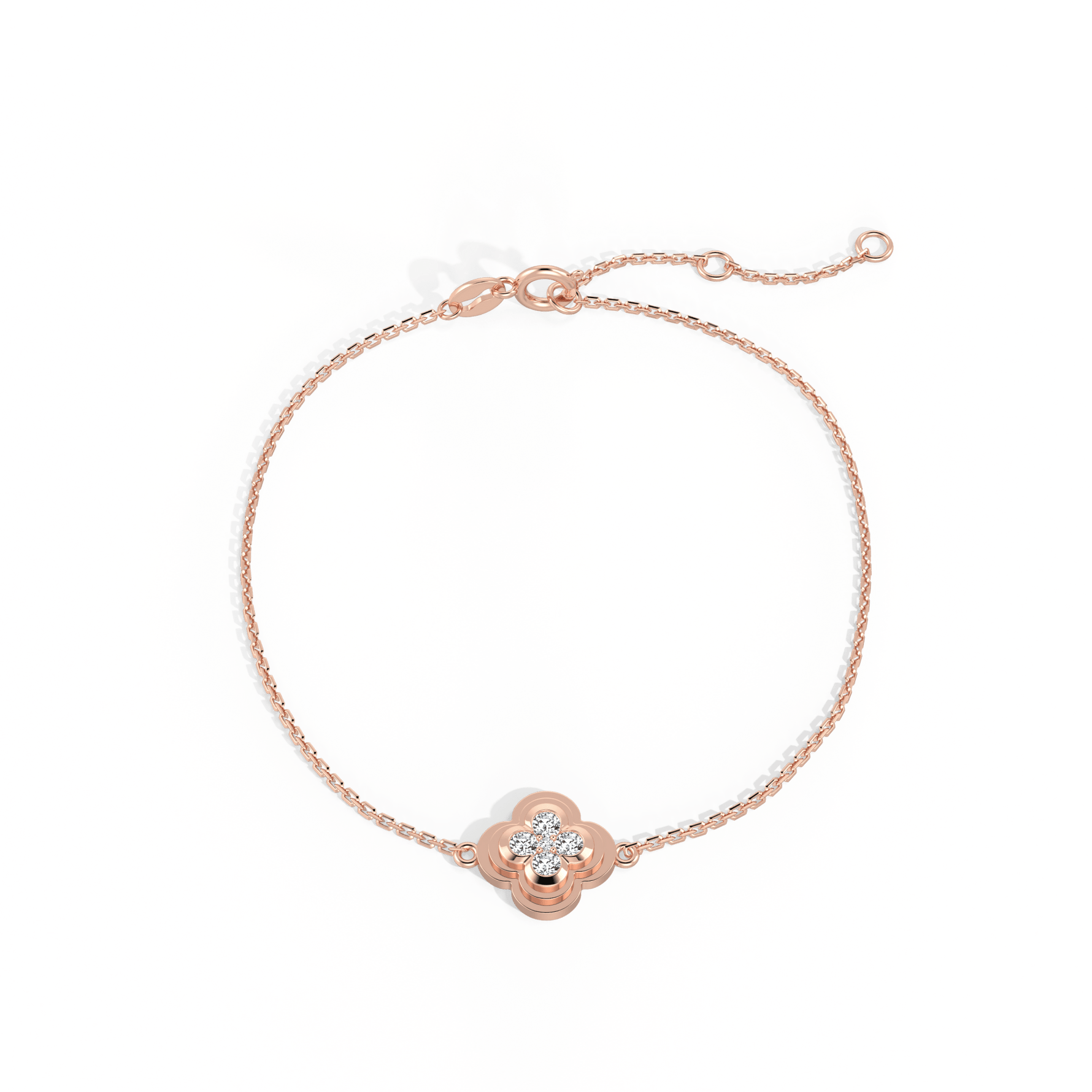 Lab Grown Diamond Station Clover Bracelet in 14K Solid Gold/Platinum - Bracelets