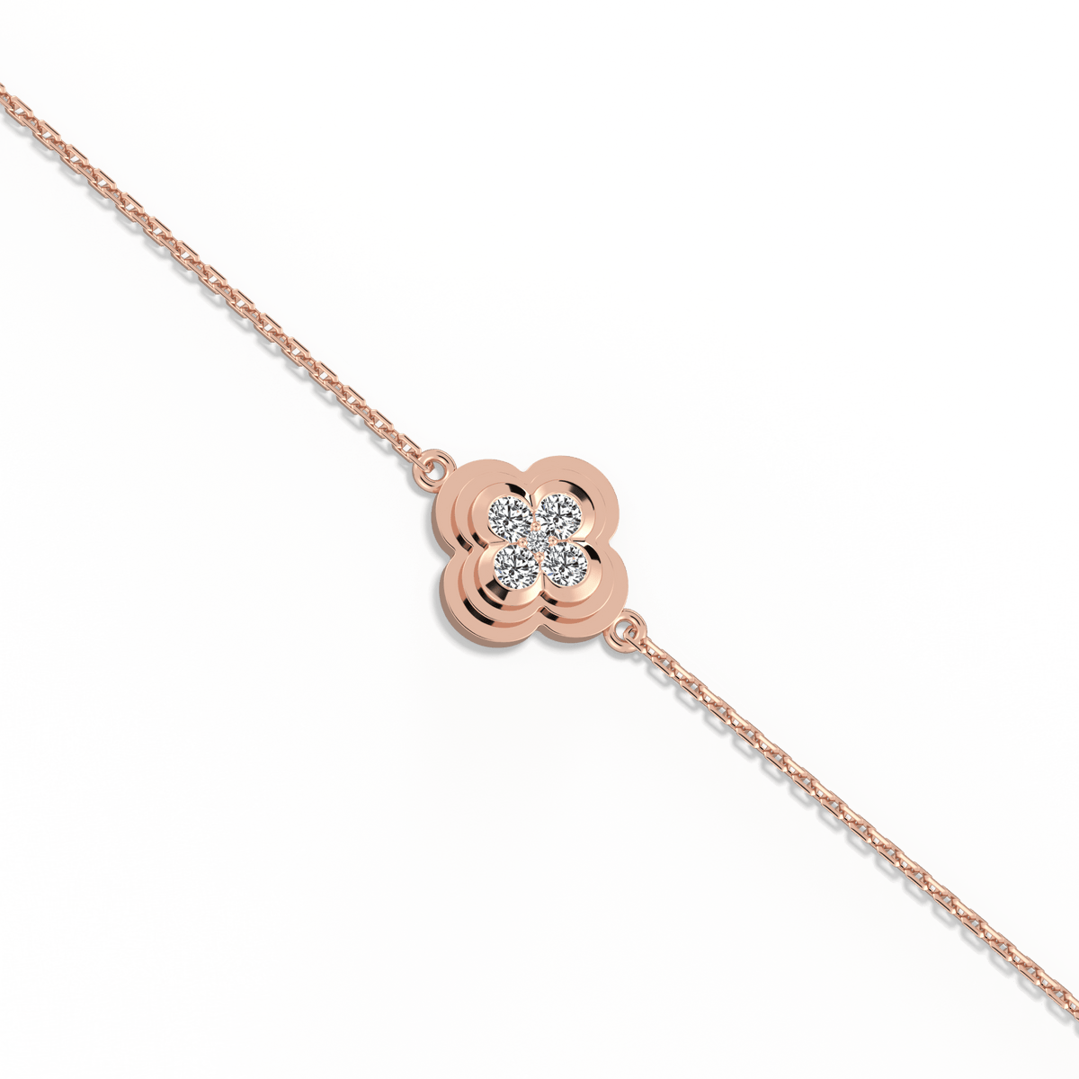 Lab Grown Diamond Station Clover Bracelet in 14K Solid Gold/Platinum - Bracelets
