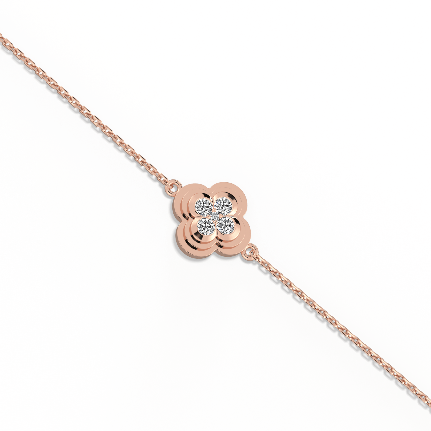 Lab Grown Diamond Station Clover Bracelet in 14K Solid Gold/Platinum - Bracelets
