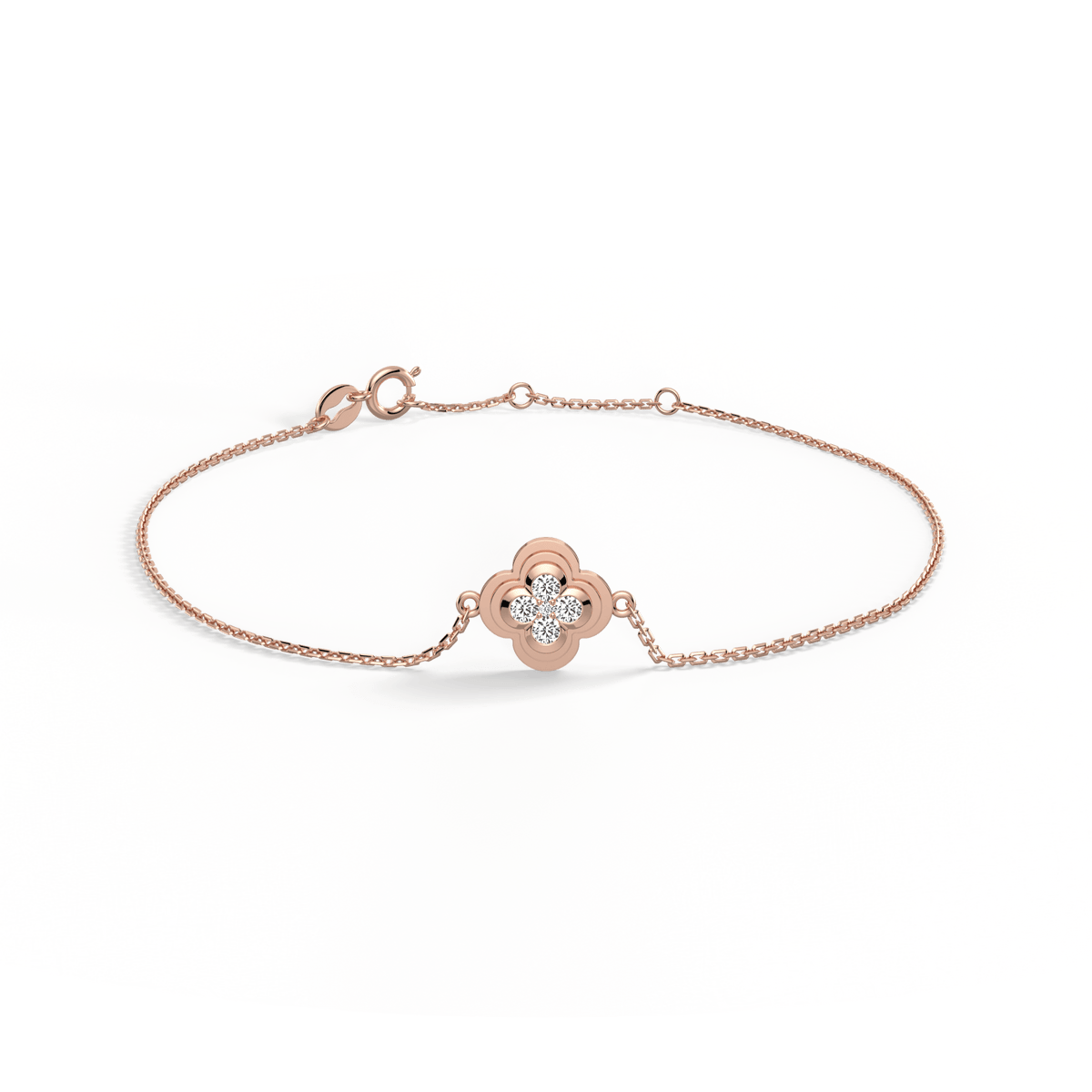 Lab Grown Diamond Station Clover Bracelet in 14K Solid Gold/Platinum - Bracelets