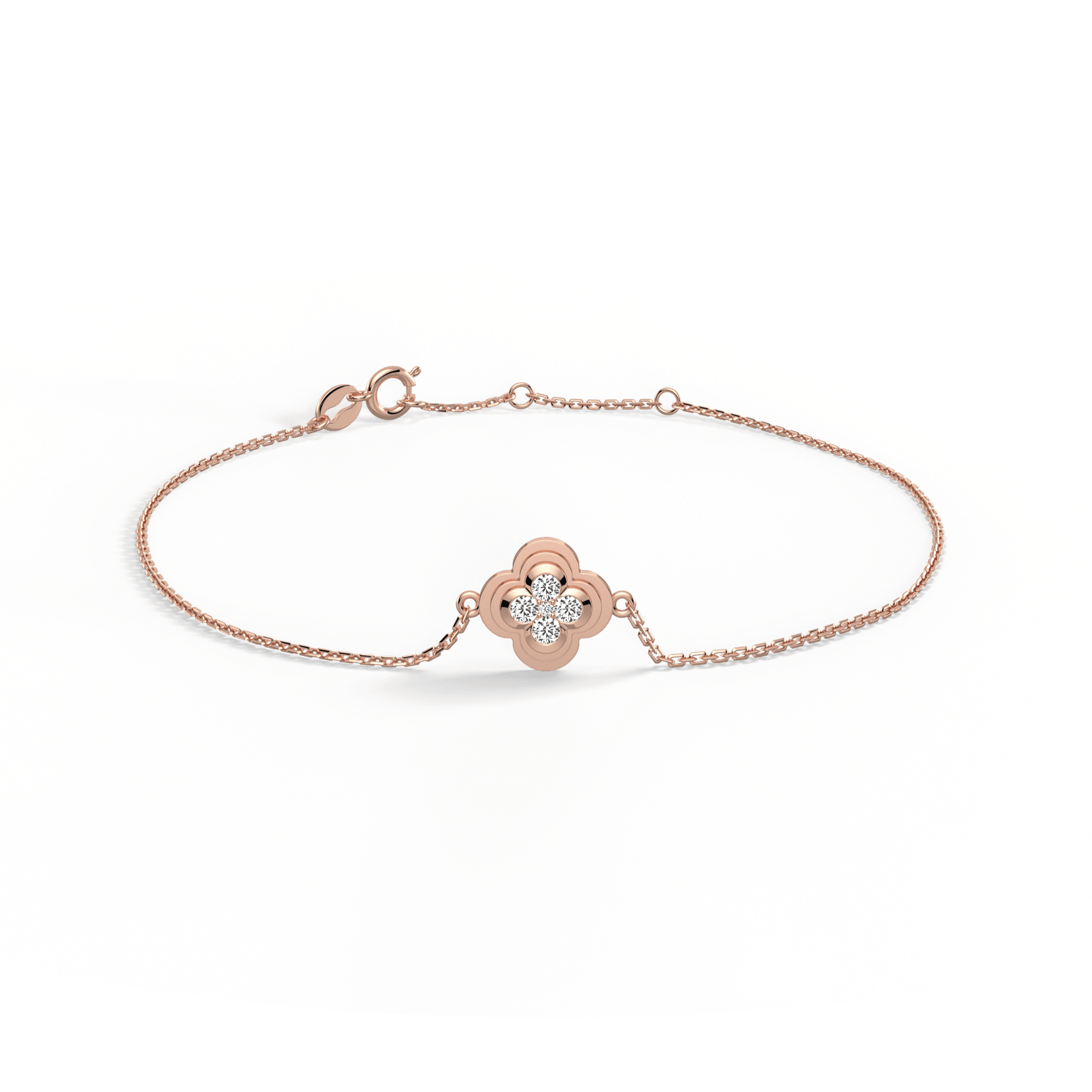 Lab Grown Diamond Station Clover Bracelet in 14K Solid Gold/Platinum - Bracelets