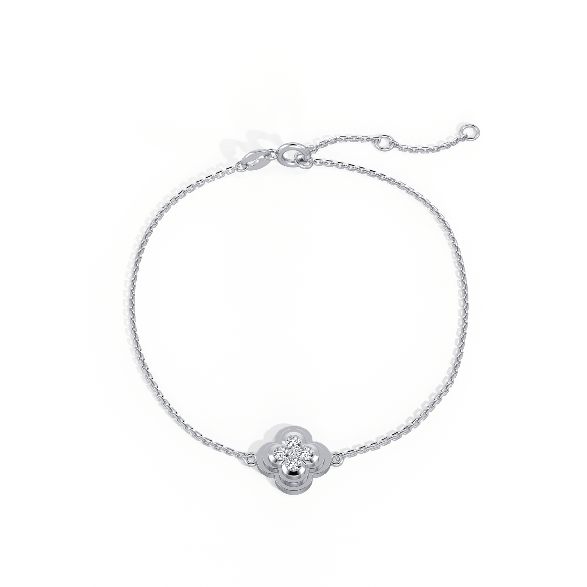 Lab Grown Diamond Station Clover Bracelet in 14K Solid Gold/Platinum - Bracelets