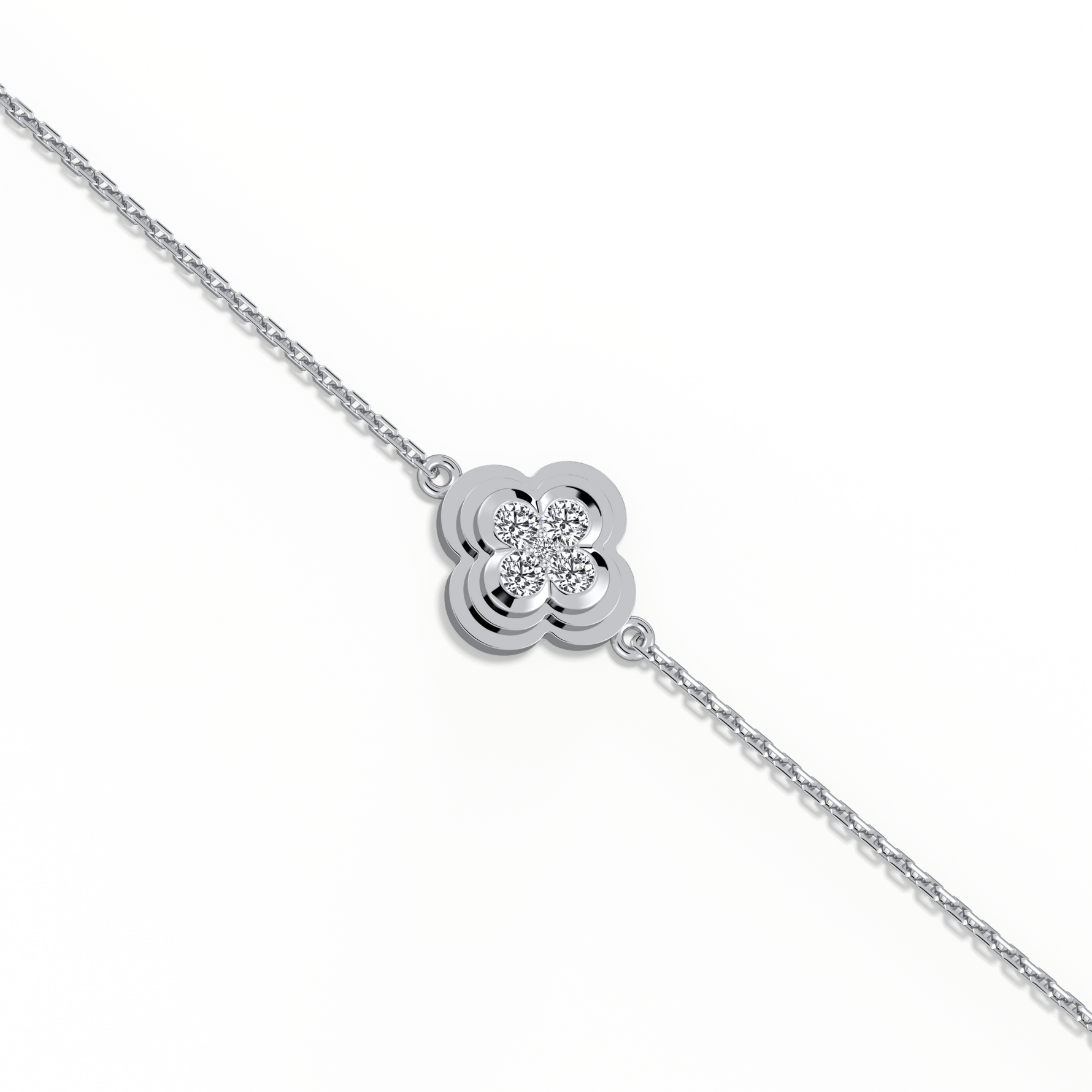 Lab Grown Diamond Station Clover Bracelet in 14K Solid Gold/Platinum - Bracelets