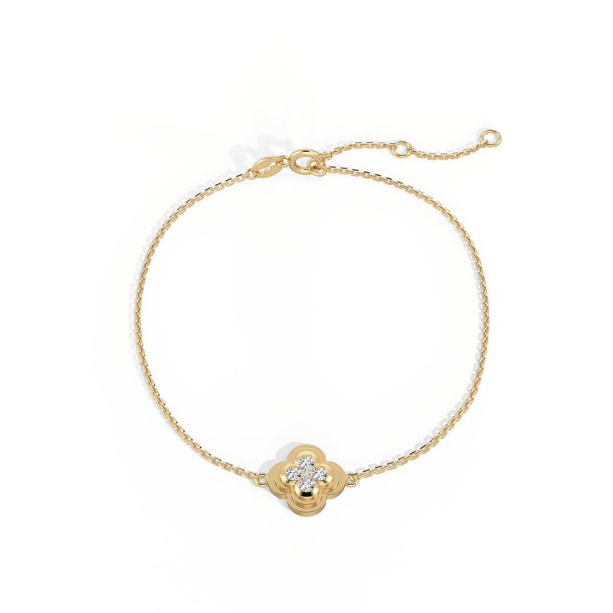 Lab Grown Diamond Station Clover Bracelet in 14K Solid Gold/Platinum - Bracelets