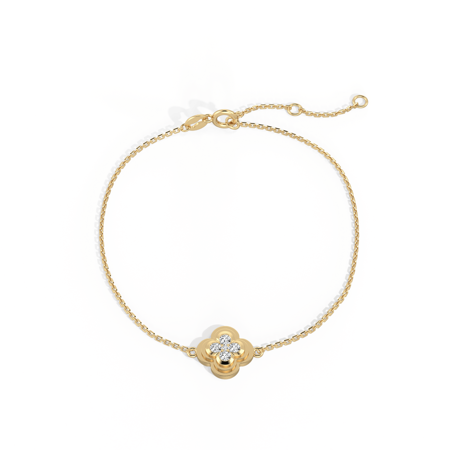 Lab Grown Diamond Station Clover Bracelet in 14K Solid Gold/Platinum - Bracelets