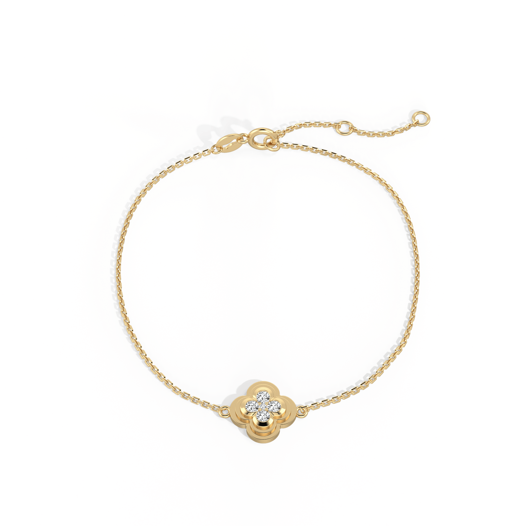Lab Grown Diamond Station Clover Bracelet in 14K Solid Gold/Platinum - Bracelets