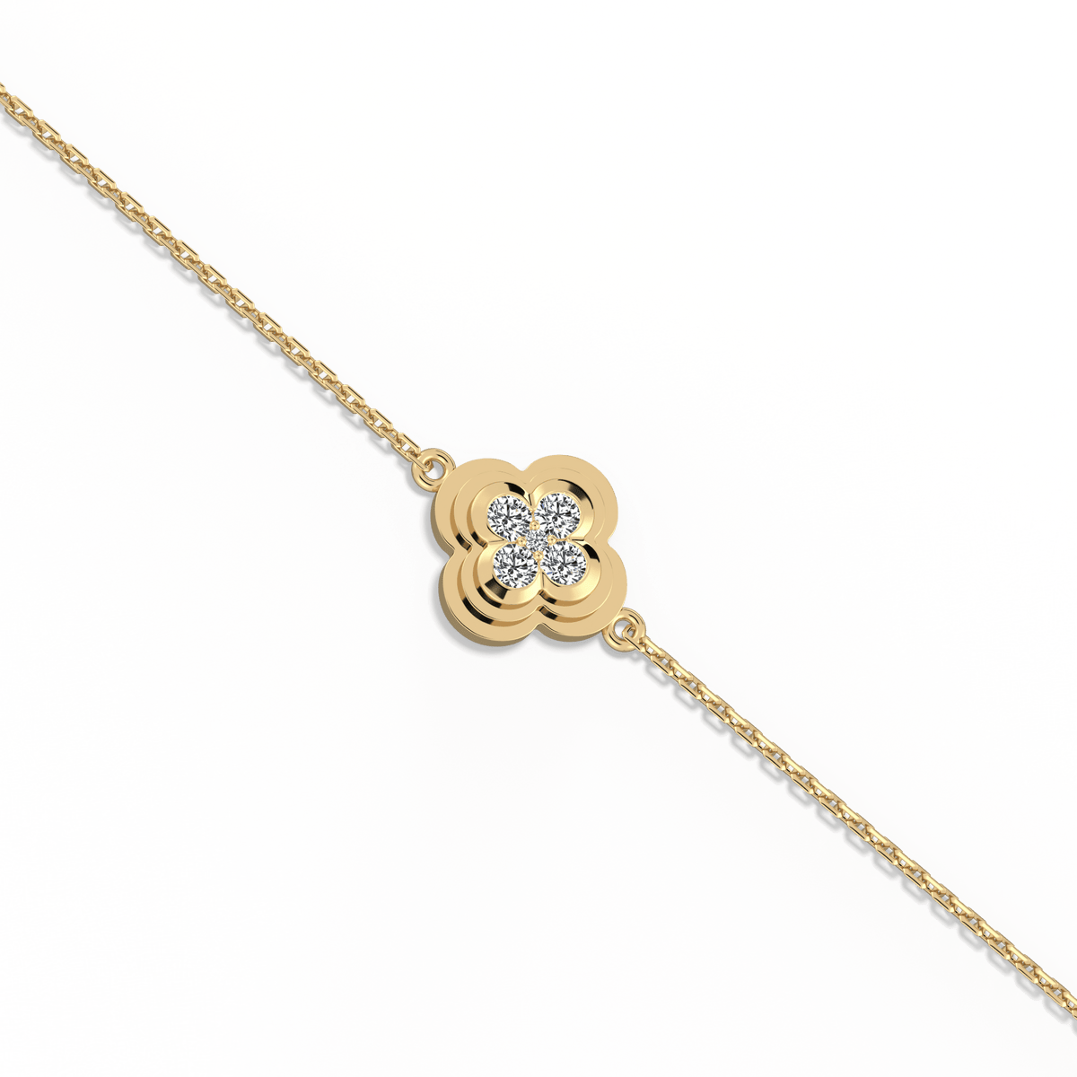 Lab Grown Diamond Station Clover Bracelet in 14K Solid Gold/Platinum - Bracelets