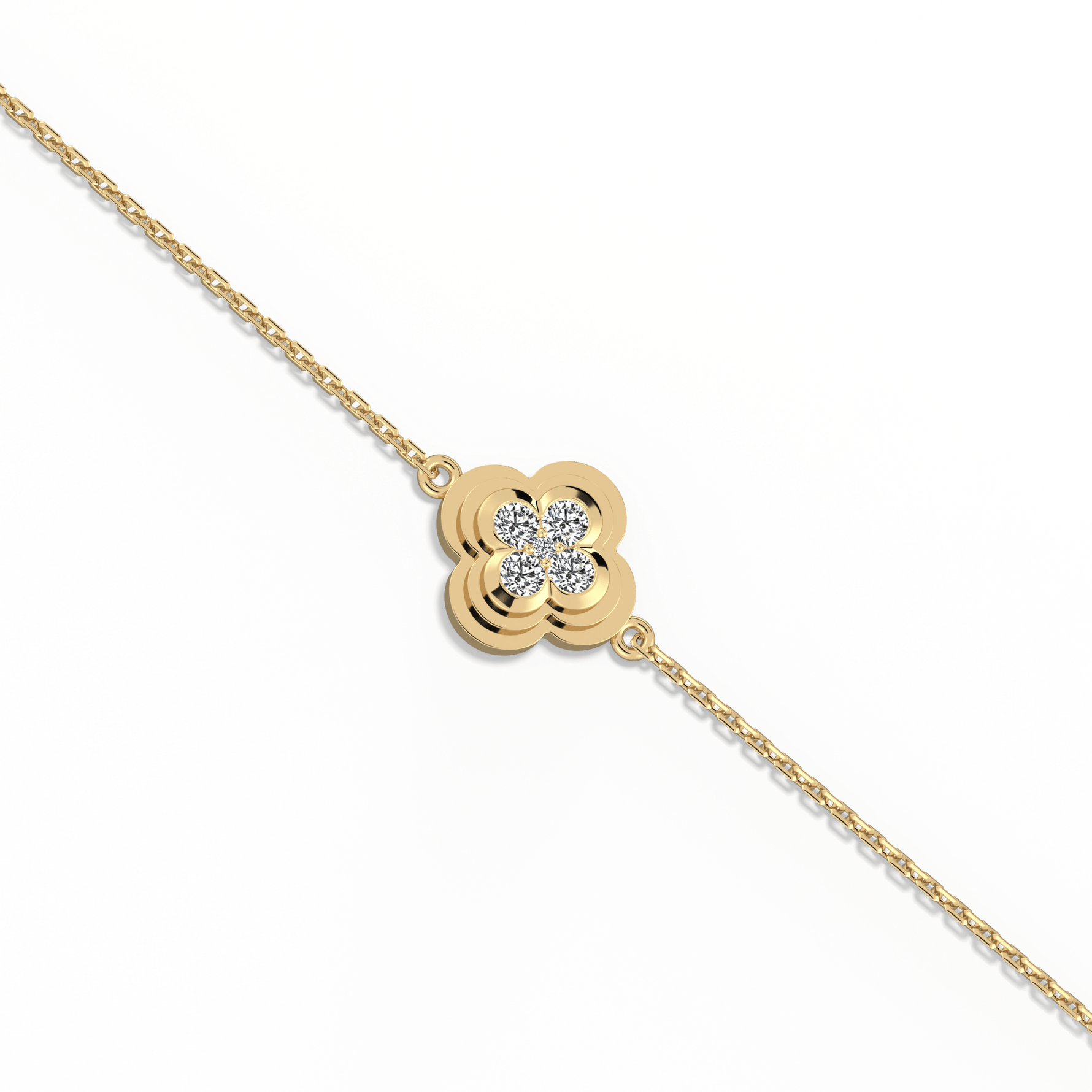 Lab Grown Diamond Station Clover Bracelet in 14K Solid Gold/Platinum - Bracelets