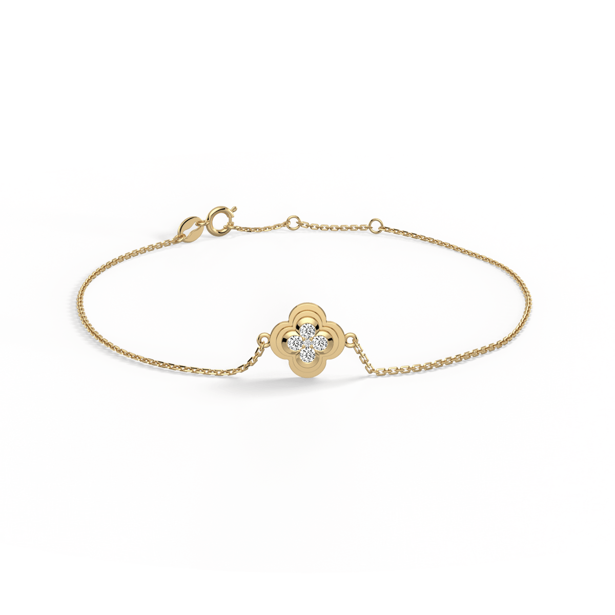 Lab Grown Diamond Station Clover Bracelet in 14K Solid Gold/Platinum - Bracelets