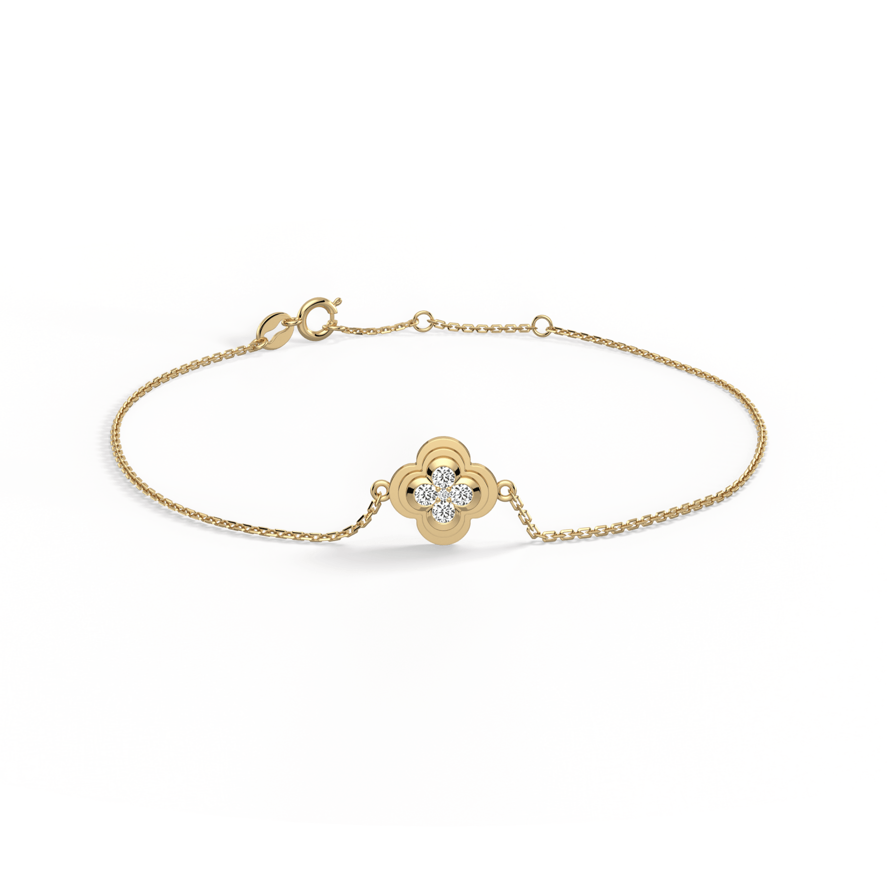 Lab Grown Diamond Station Clover Bracelet in 14K Solid Gold/Platinum - Bracelets