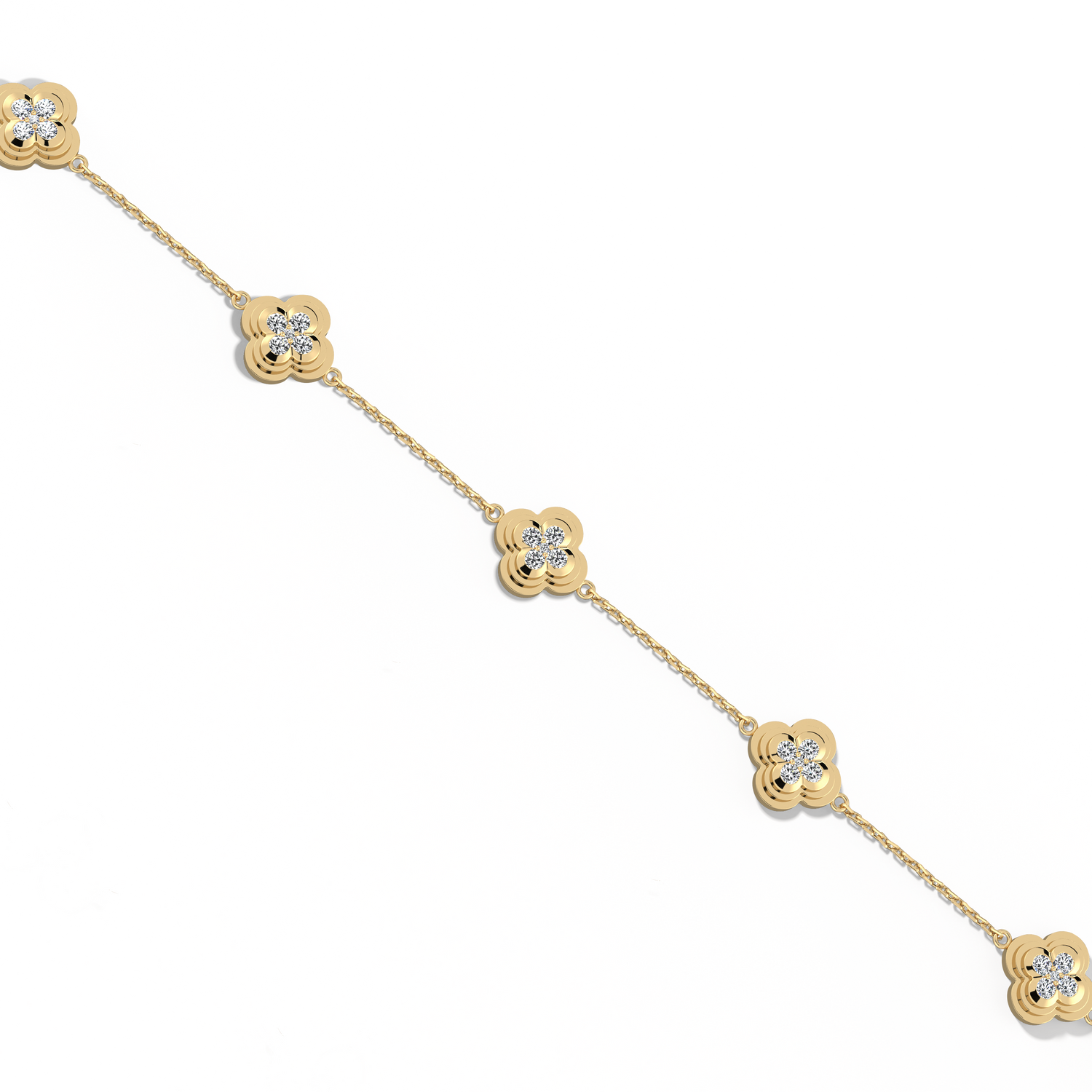 Lab Grown Diamond Clover Bracelet in 14K Solid Gold/Platinum