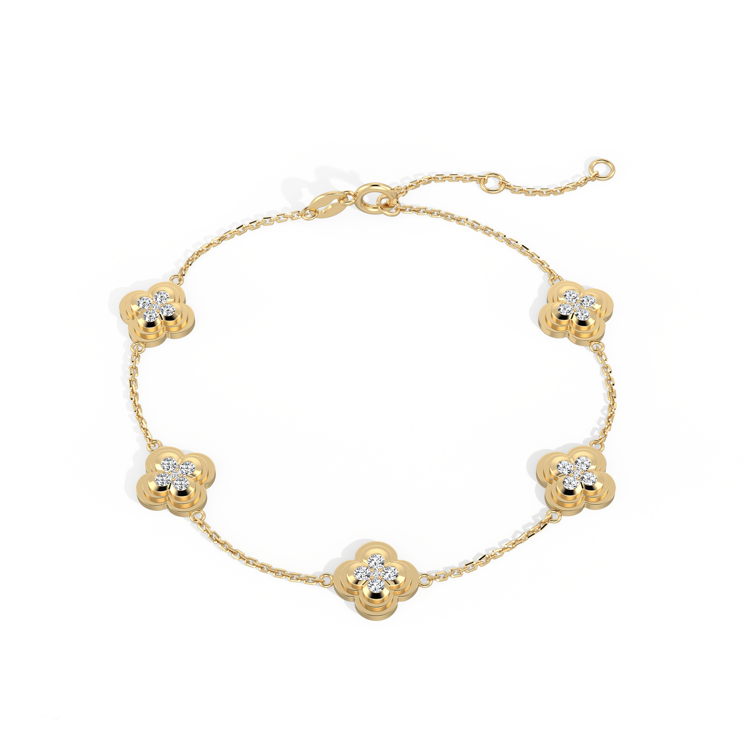 Lab Grown Diamond Clover Bracelet in 14K Solid Gold/Platinum