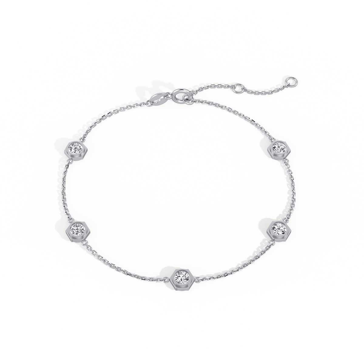 Hexagon Bezel Lab Grown Diamond Bracelet in 14K Solid Gold/Platinum - Bracelets