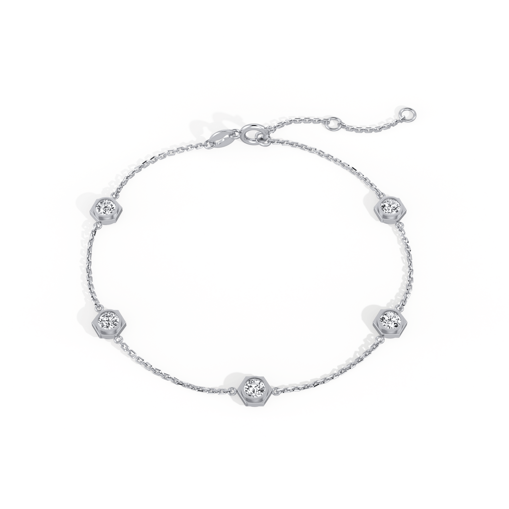 Hexagon Bezel Lab Grown Diamond Bracelet in 14K Solid Gold/Platinum - Bracelets