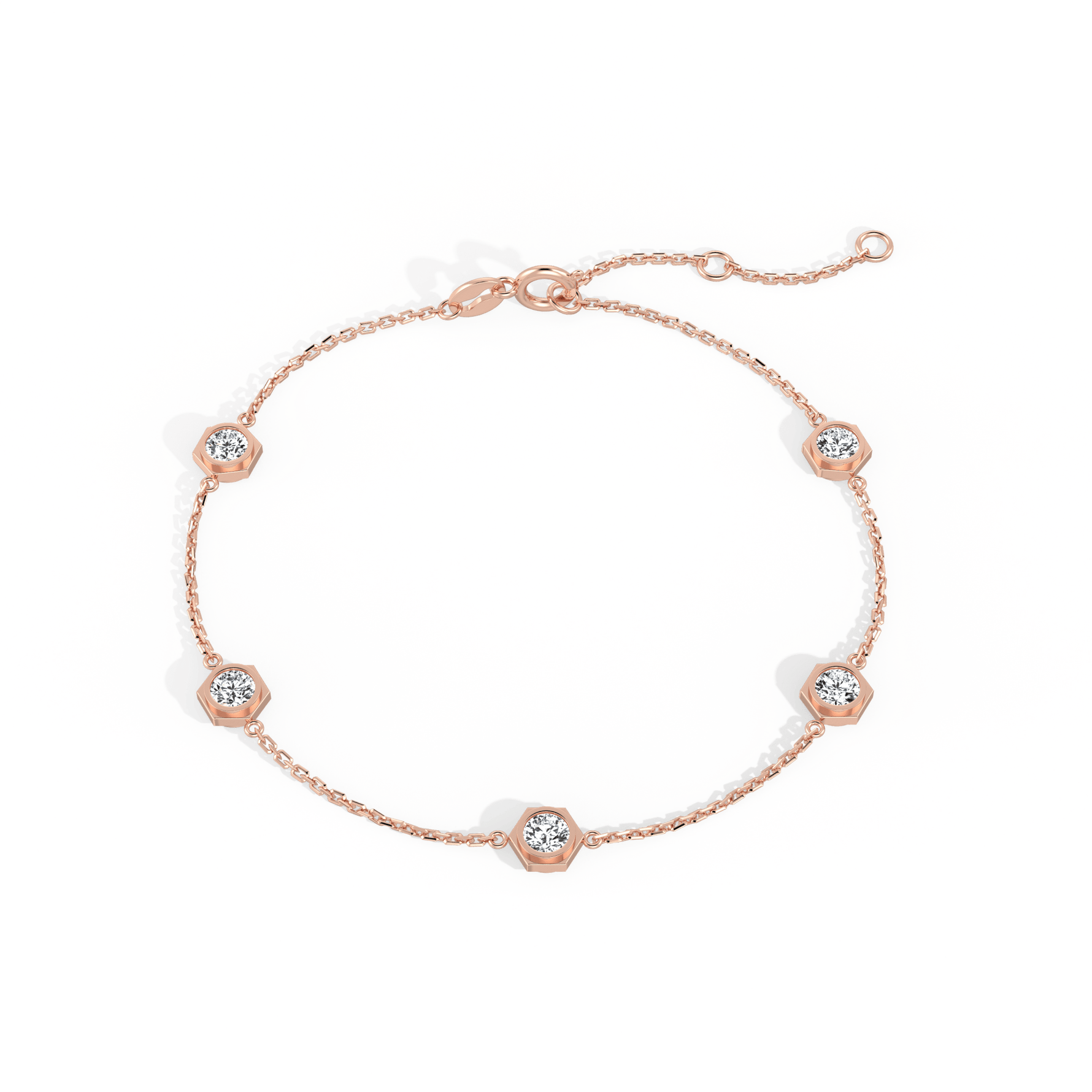 Hexagon Bezel Lab Grown Diamond Bracelet in 14K Solid Gold/Platinum - Bracelets