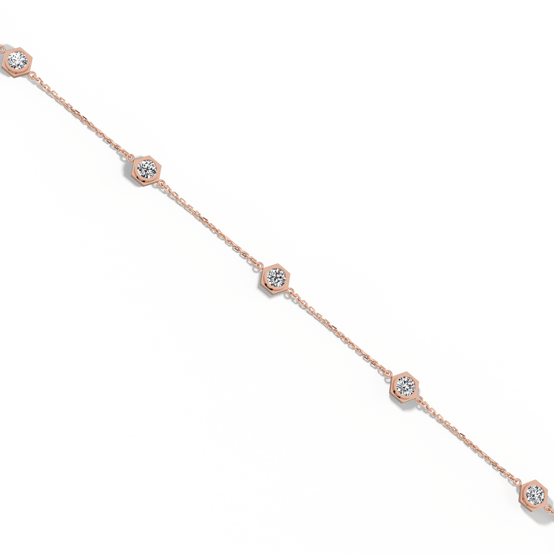 Hexagon Bezel Lab Grown Diamond Bracelet in 14K Solid Gold/Platinum - Bracelets