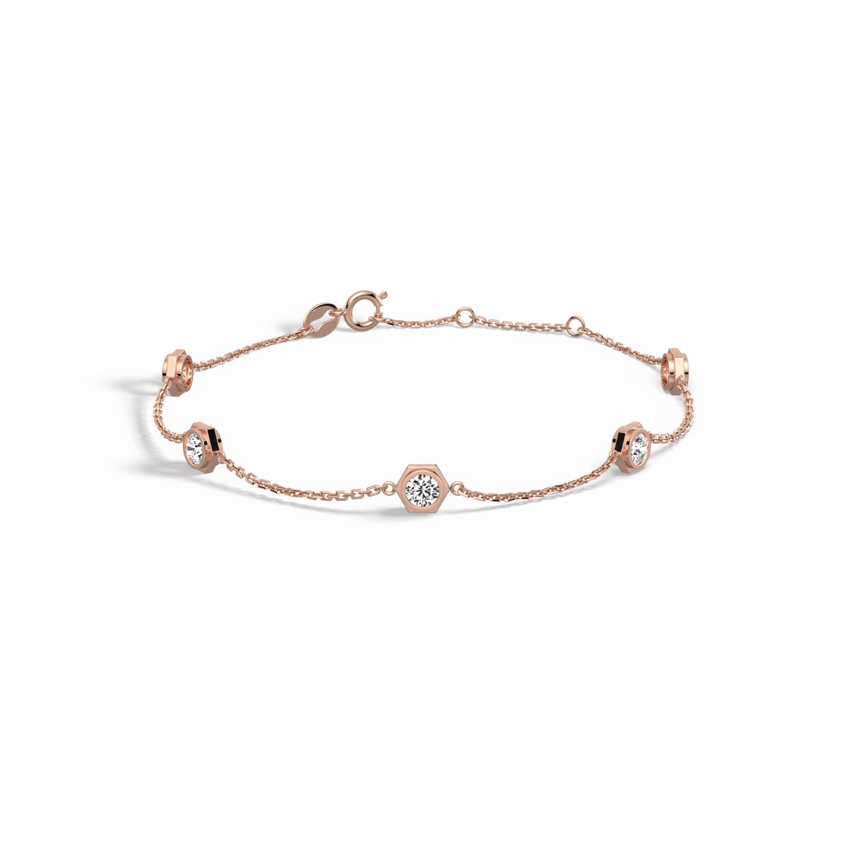 Hexagon Bezel Lab Grown Diamond Bracelet in 14K Solid Gold/Platinum - Bracelets