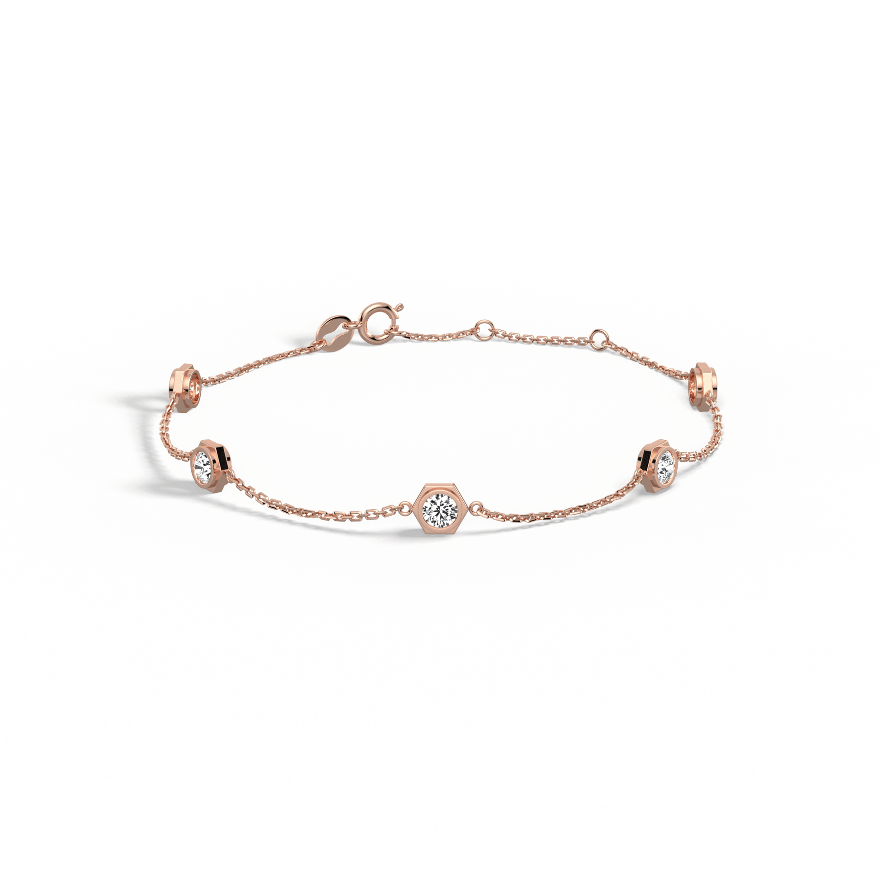 Hexagon Bezel Lab Grown Diamond Bracelet in 14K Solid Gold/Platinum - Bracelets