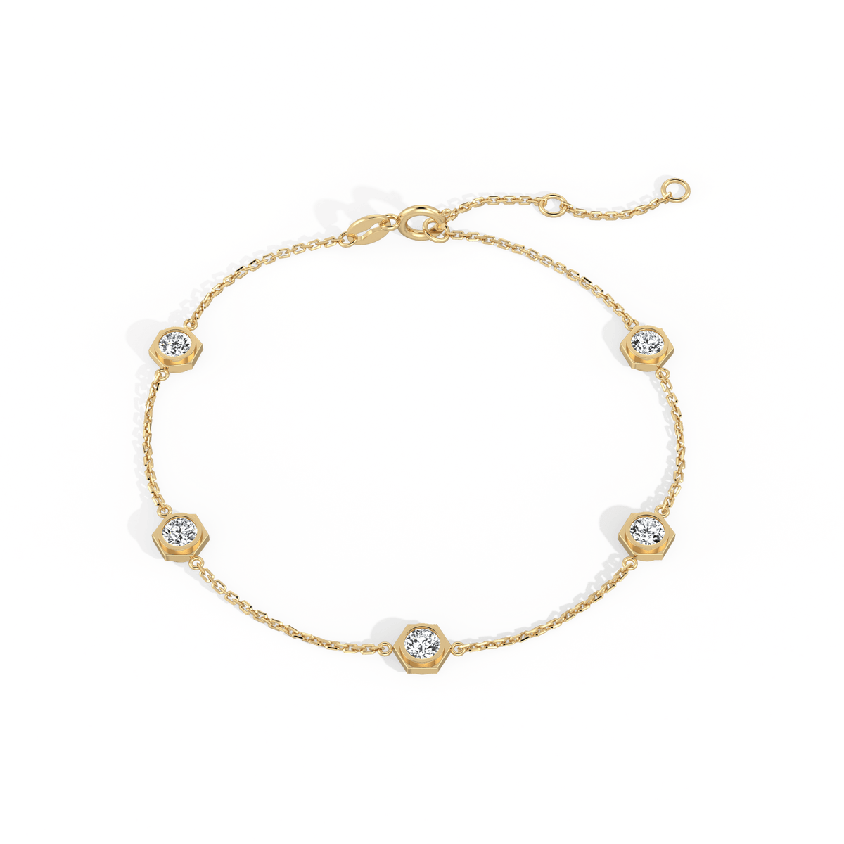 Hexagon Bezel Lab Grown Diamond Bracelet in 14K Solid Gold/Platinum - Bracelets