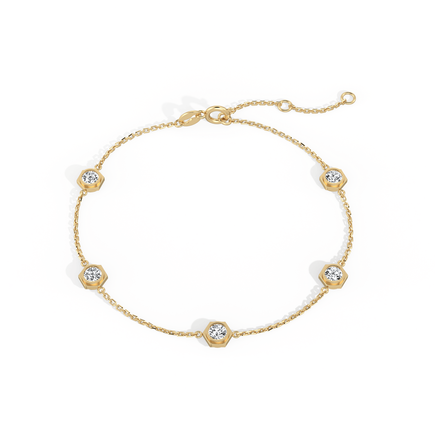 Hexagon Bezel Lab Grown Diamond Bracelet in 14K Solid Gold/Platinum - Bracelets
