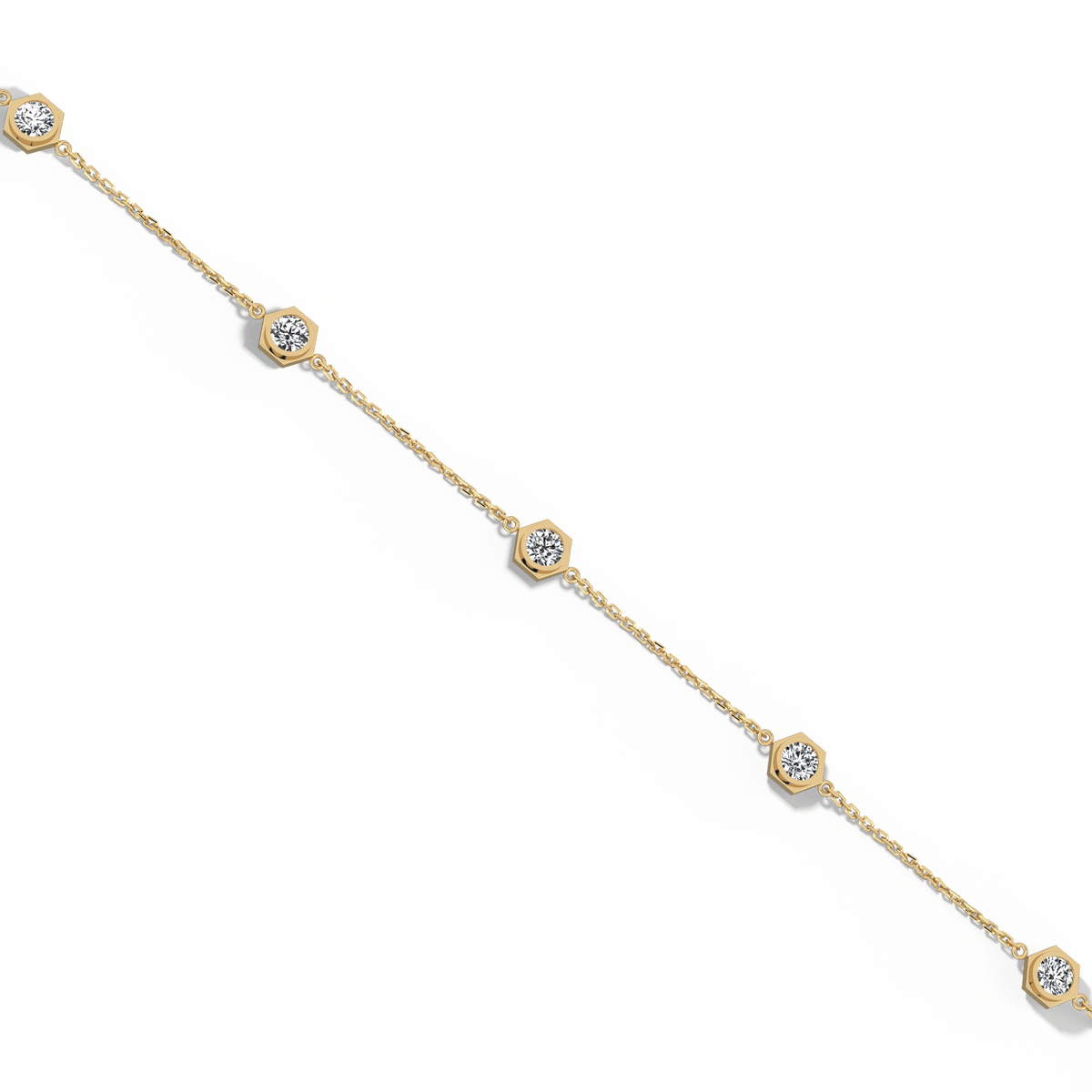 Hexagon Bezel Lab Grown Diamond Bracelet in 14K Solid Gold/Platinum - Bracelets