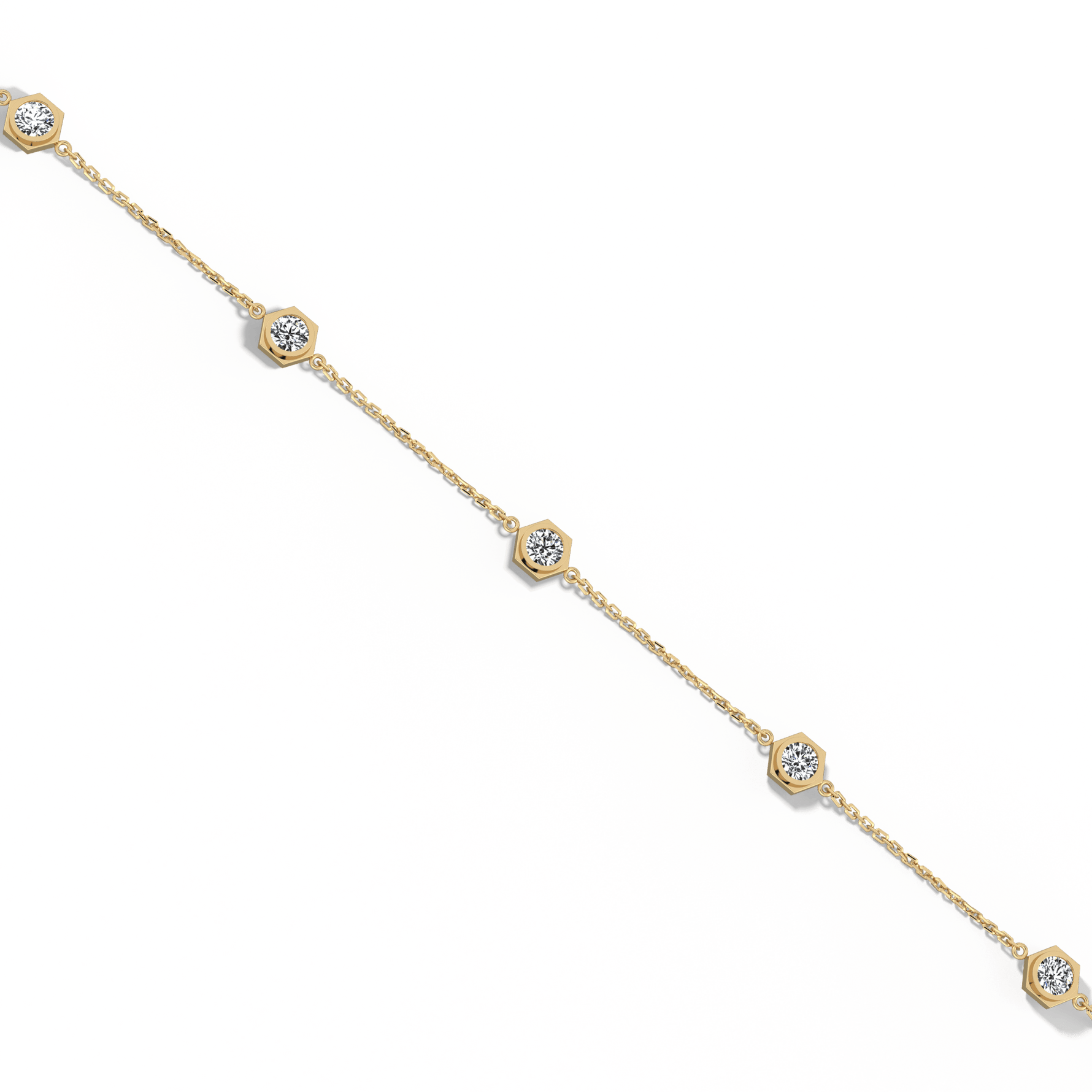 Hexagon Bezel Lab Grown Diamond Bracelet in 14K Solid Gold/Platinum - Bracelets