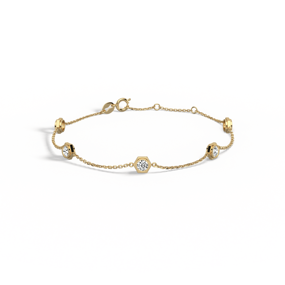 Hexagon Bezel Lab Grown Diamond Bracelet in 14K Solid Gold/Platinum - Bracelets